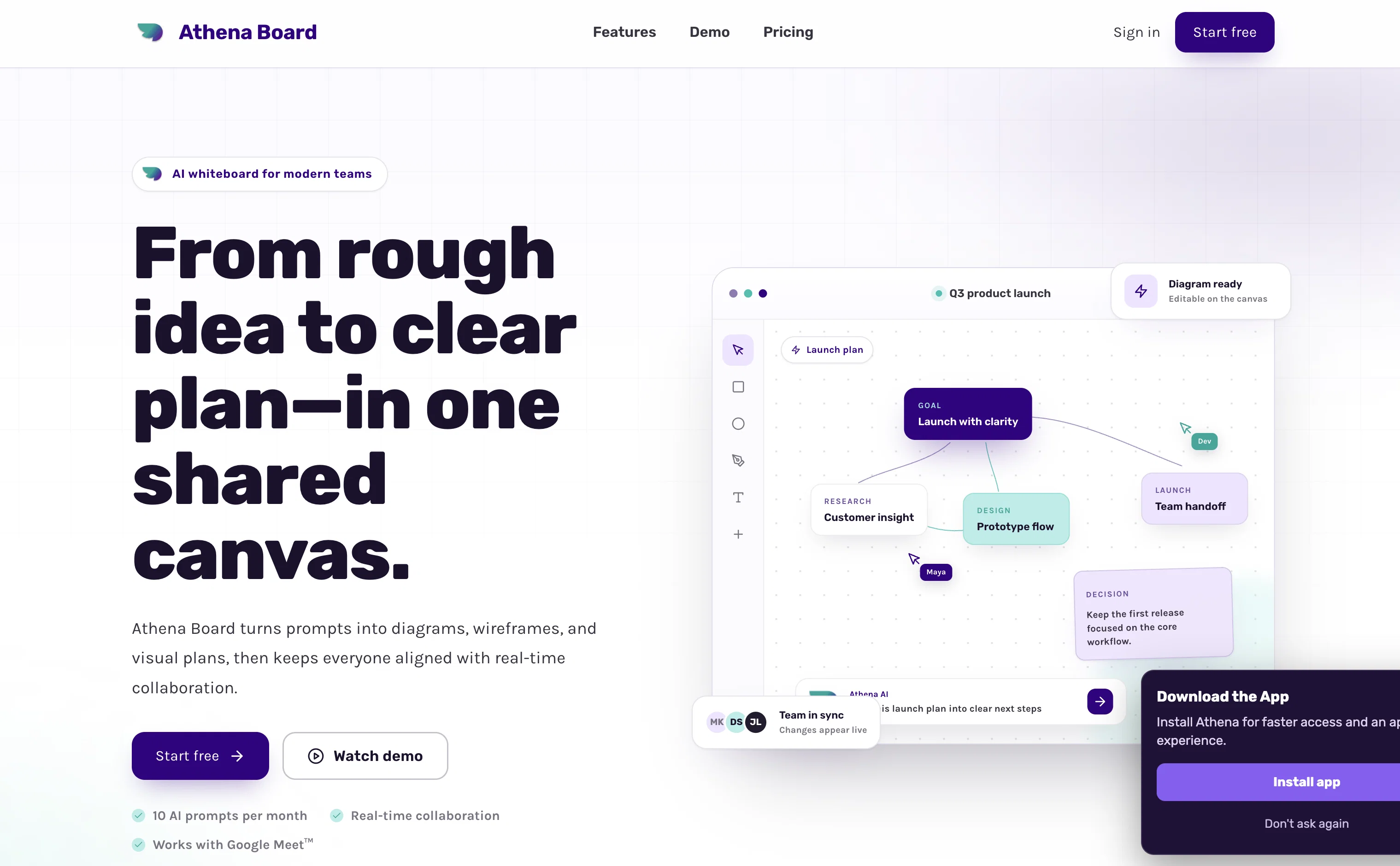Whiteboard by Athena AI website