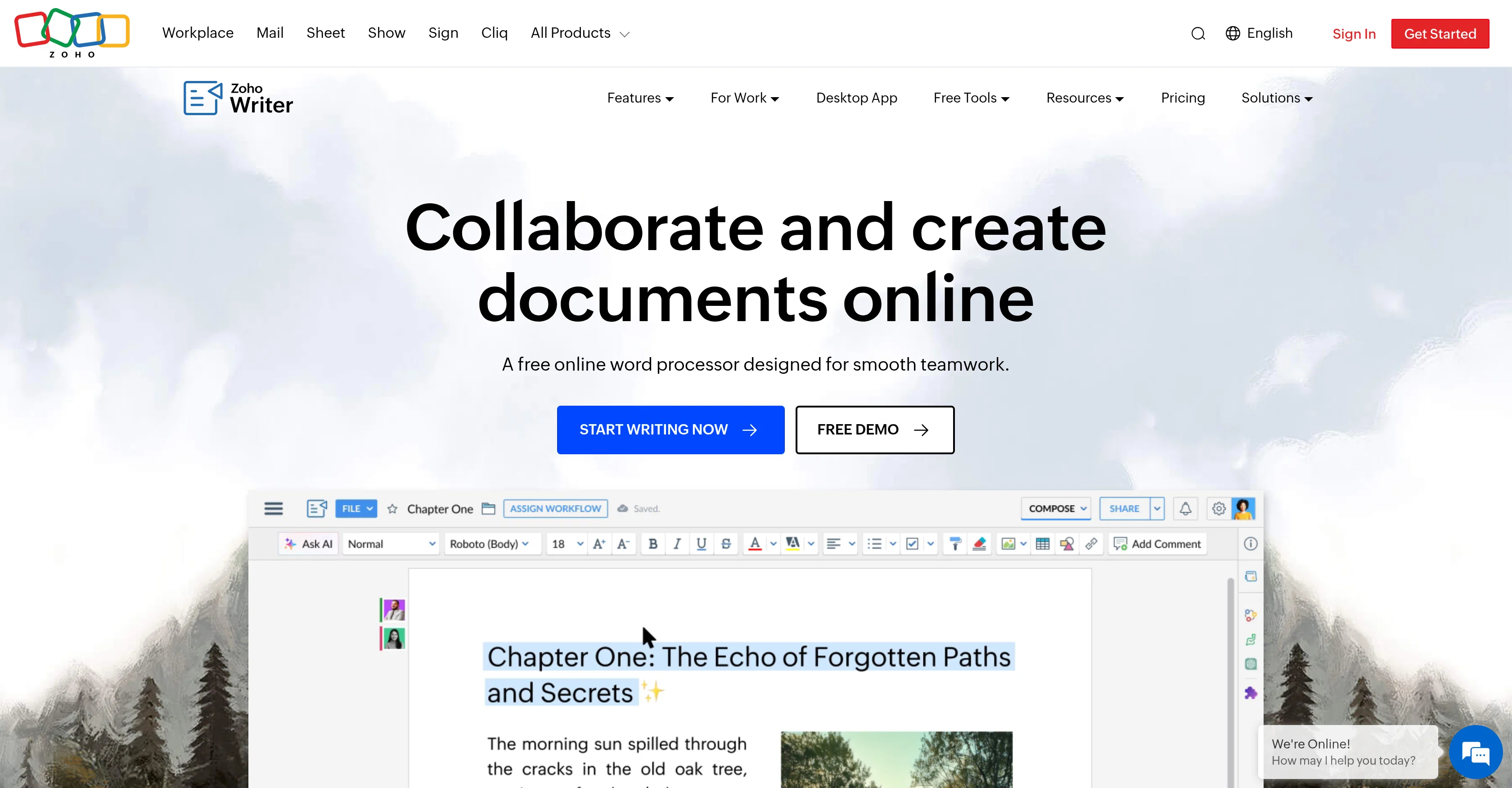 Zoho Writer website