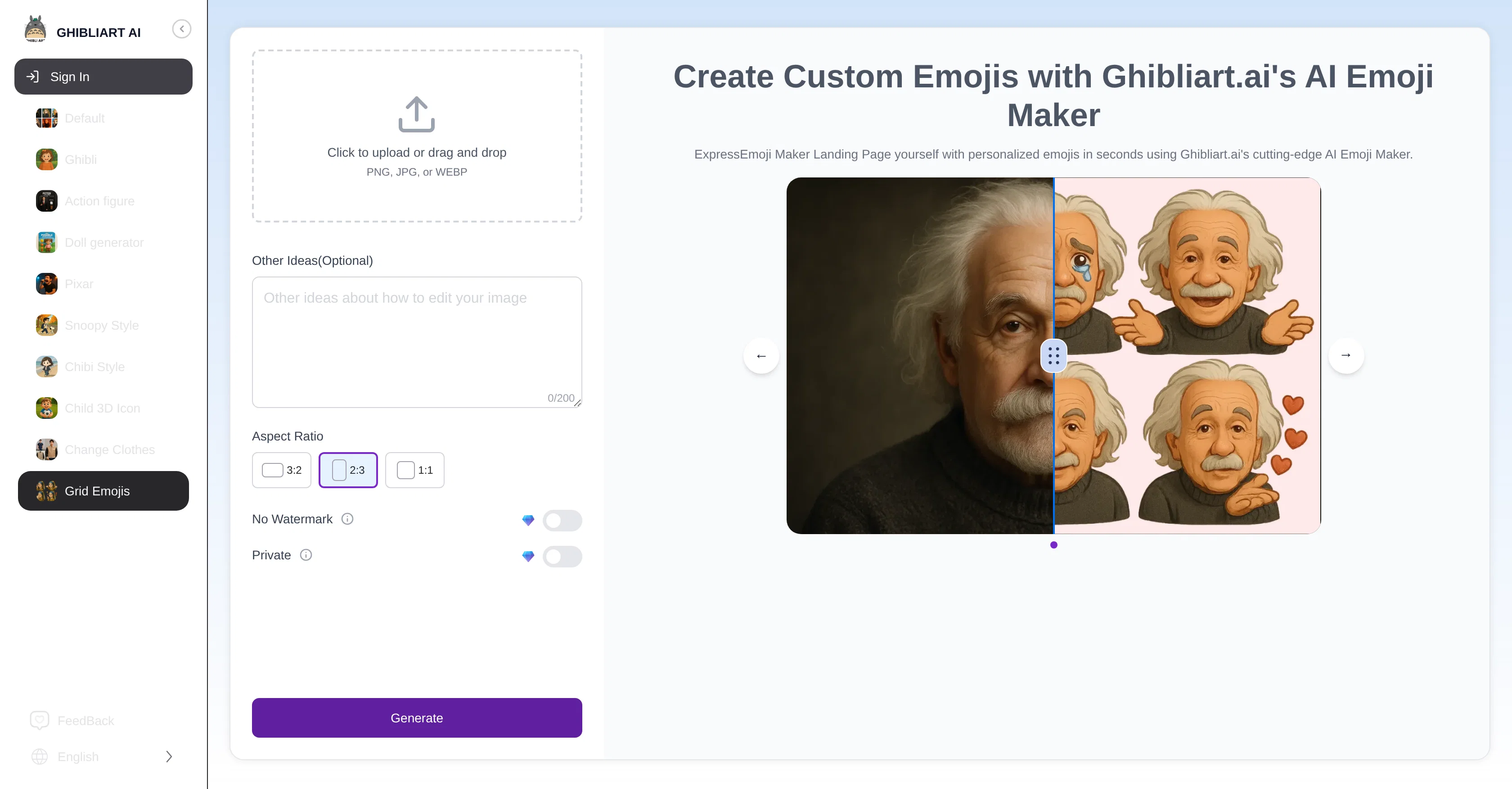 Ghibliart AI Emoji Maker website