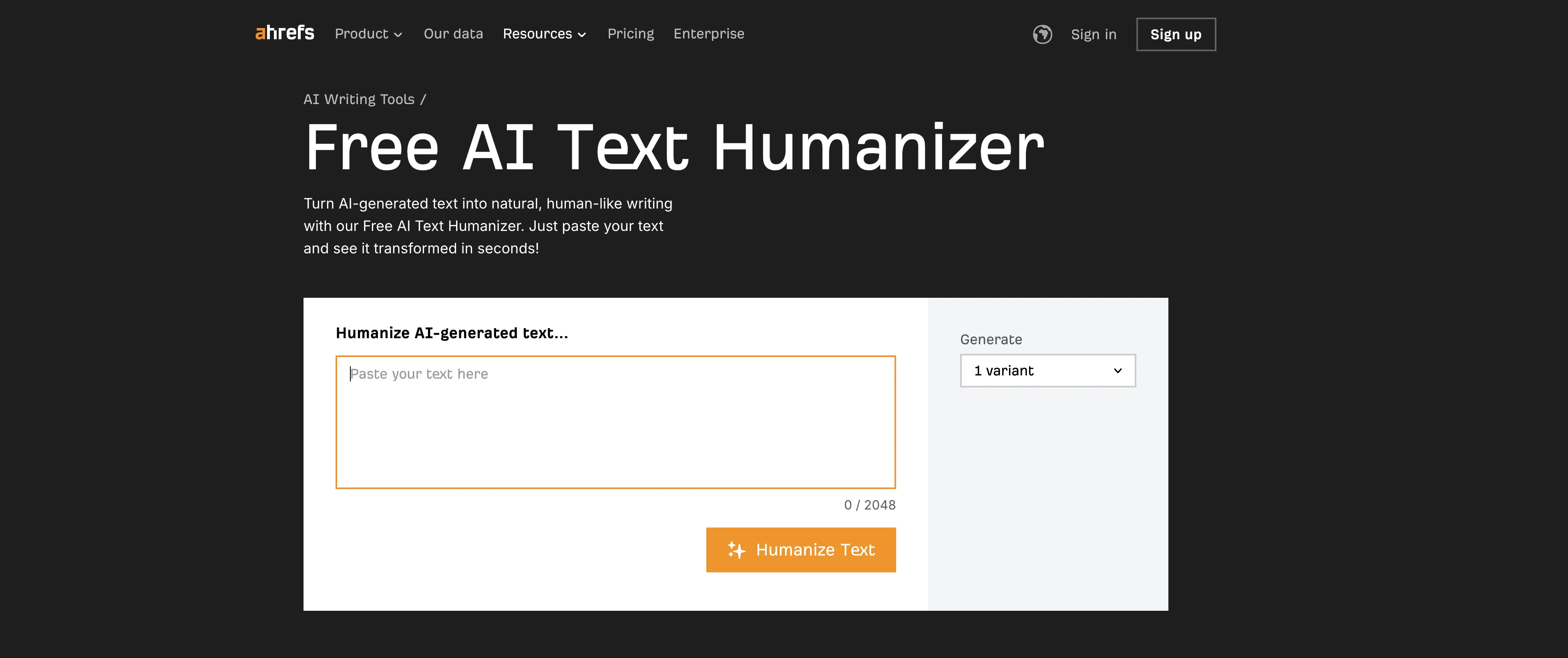 Ahrefs AI Blog Post Ideas website