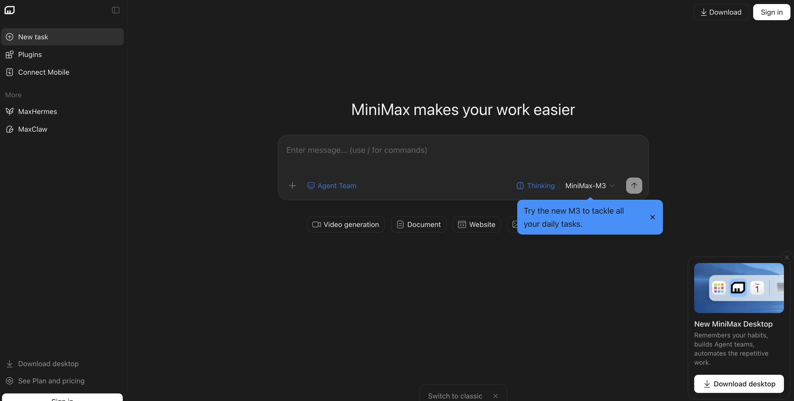 MiniMax Agent website
