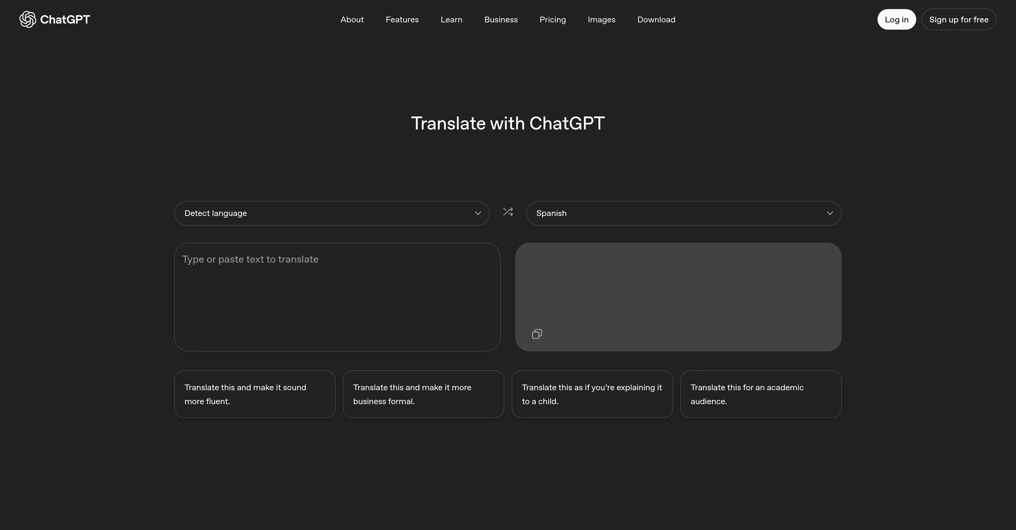 ChatGPT Translate website
