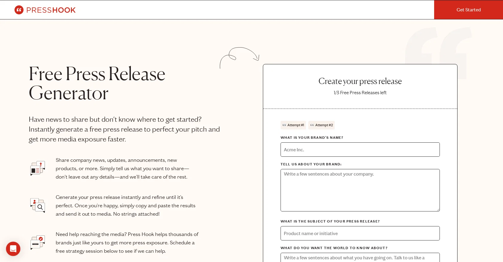 AI Press Release Generator website