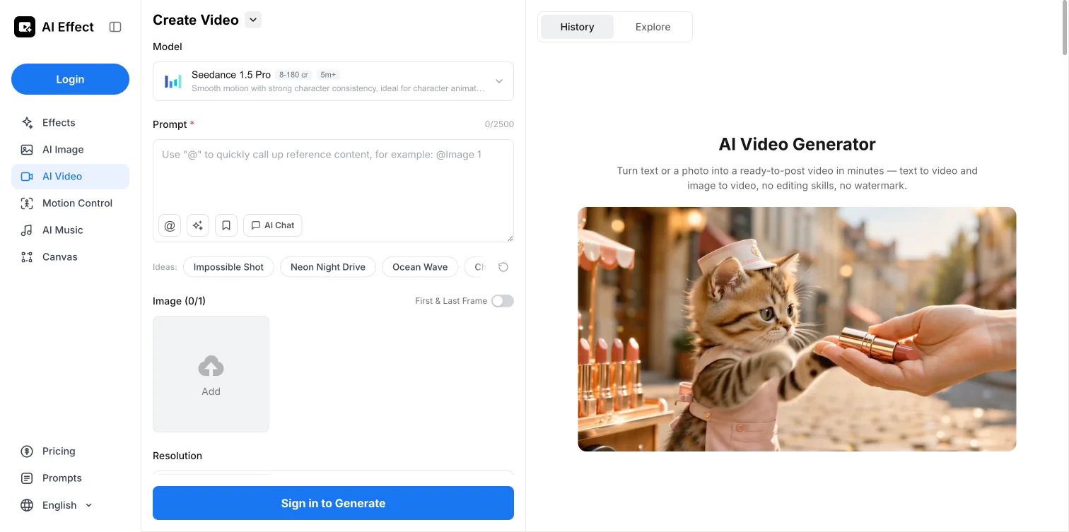 AI Effect ｜ AI Video Generator website