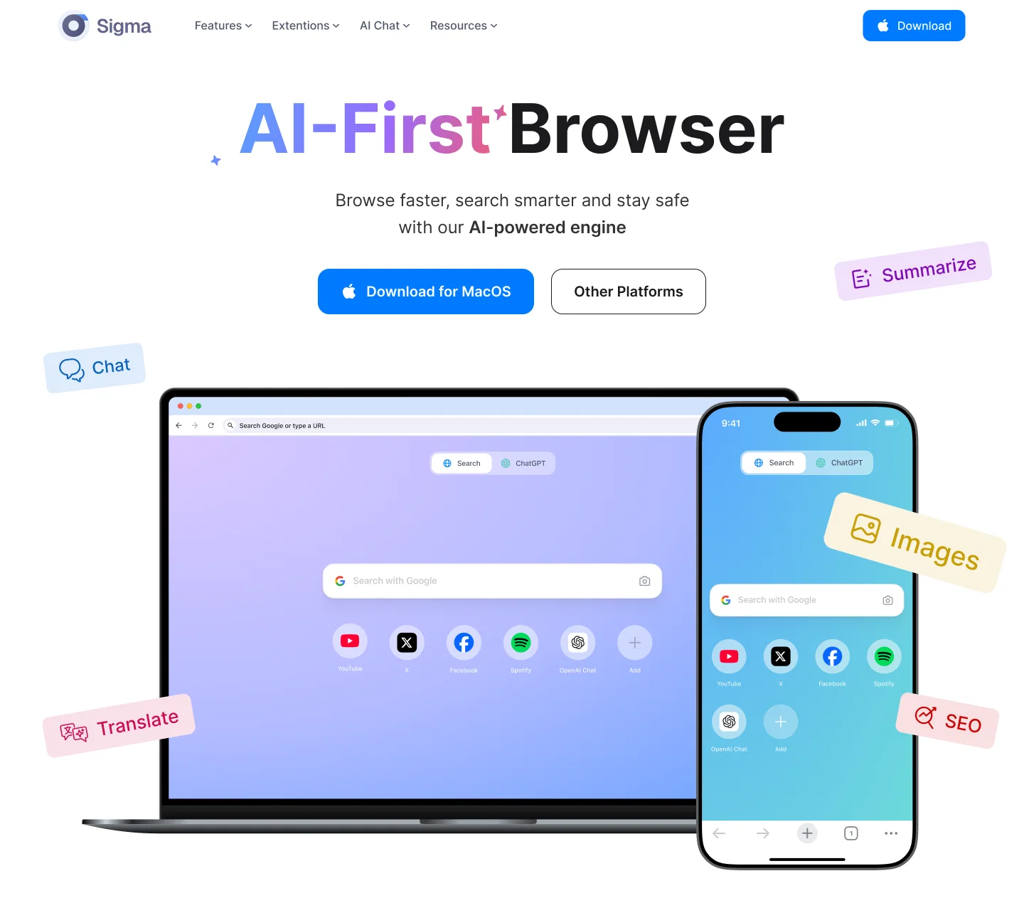 Sigma AI Browser website