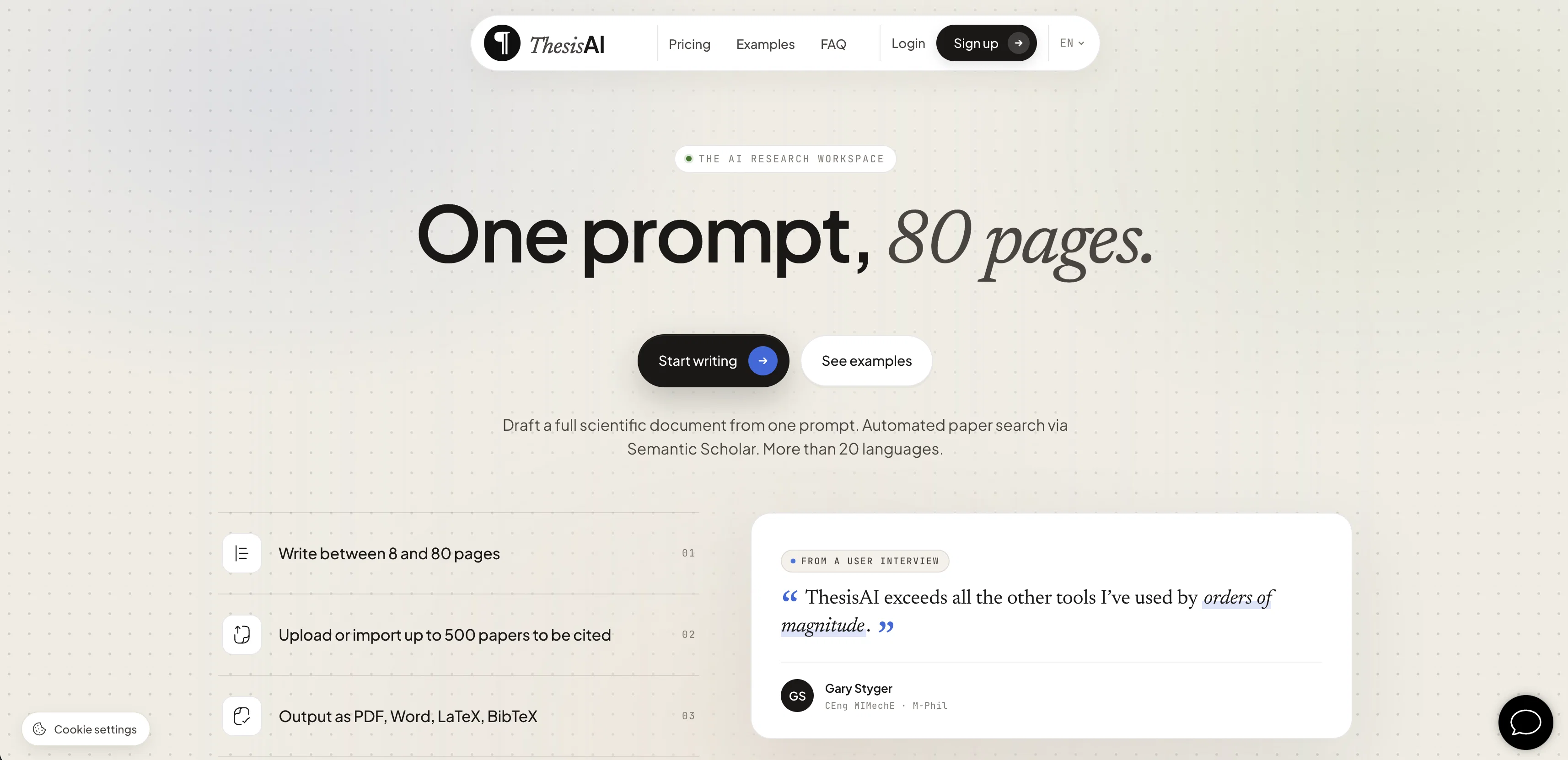 ThesisAI website
