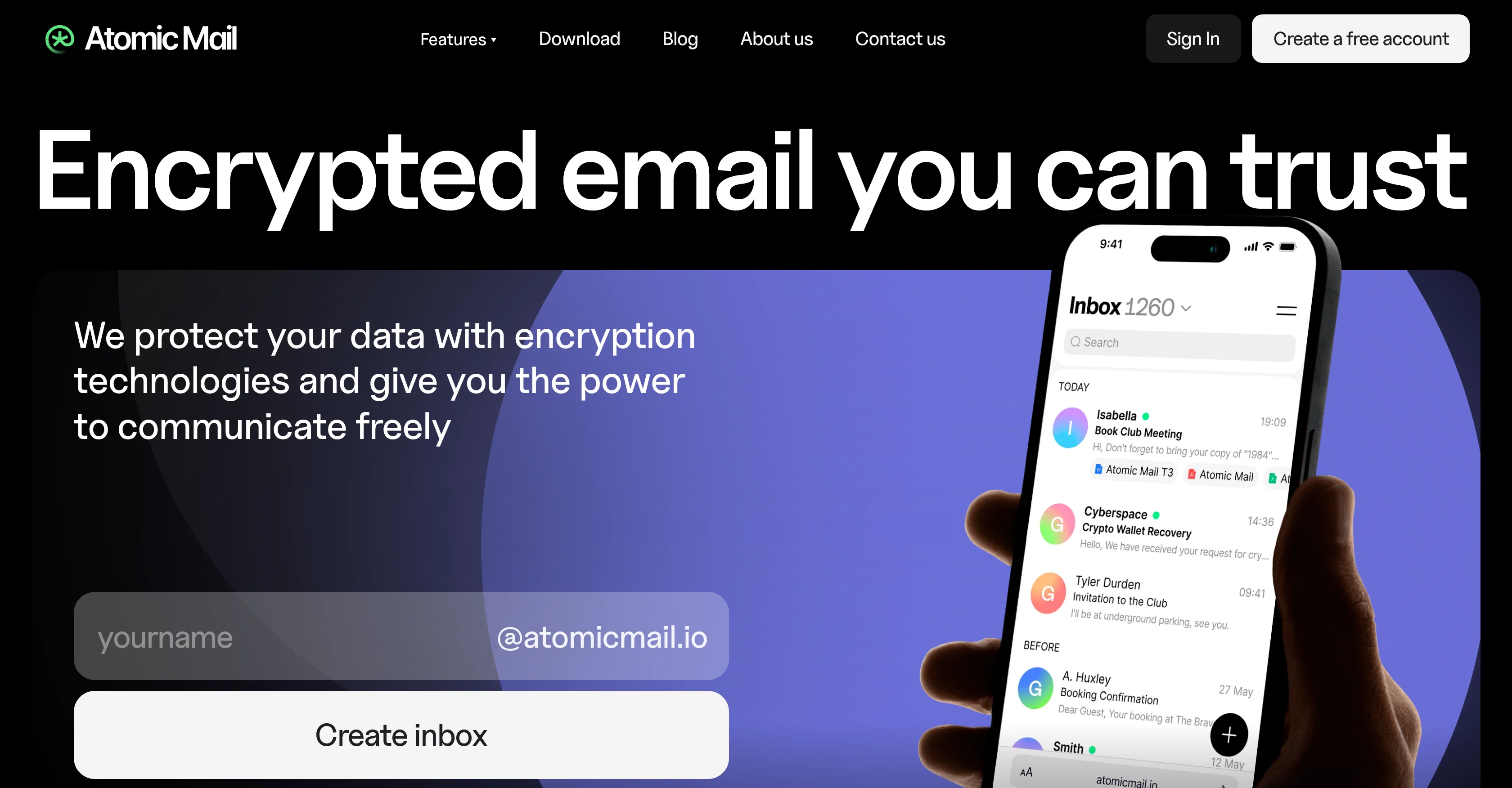 Atomic Mail website