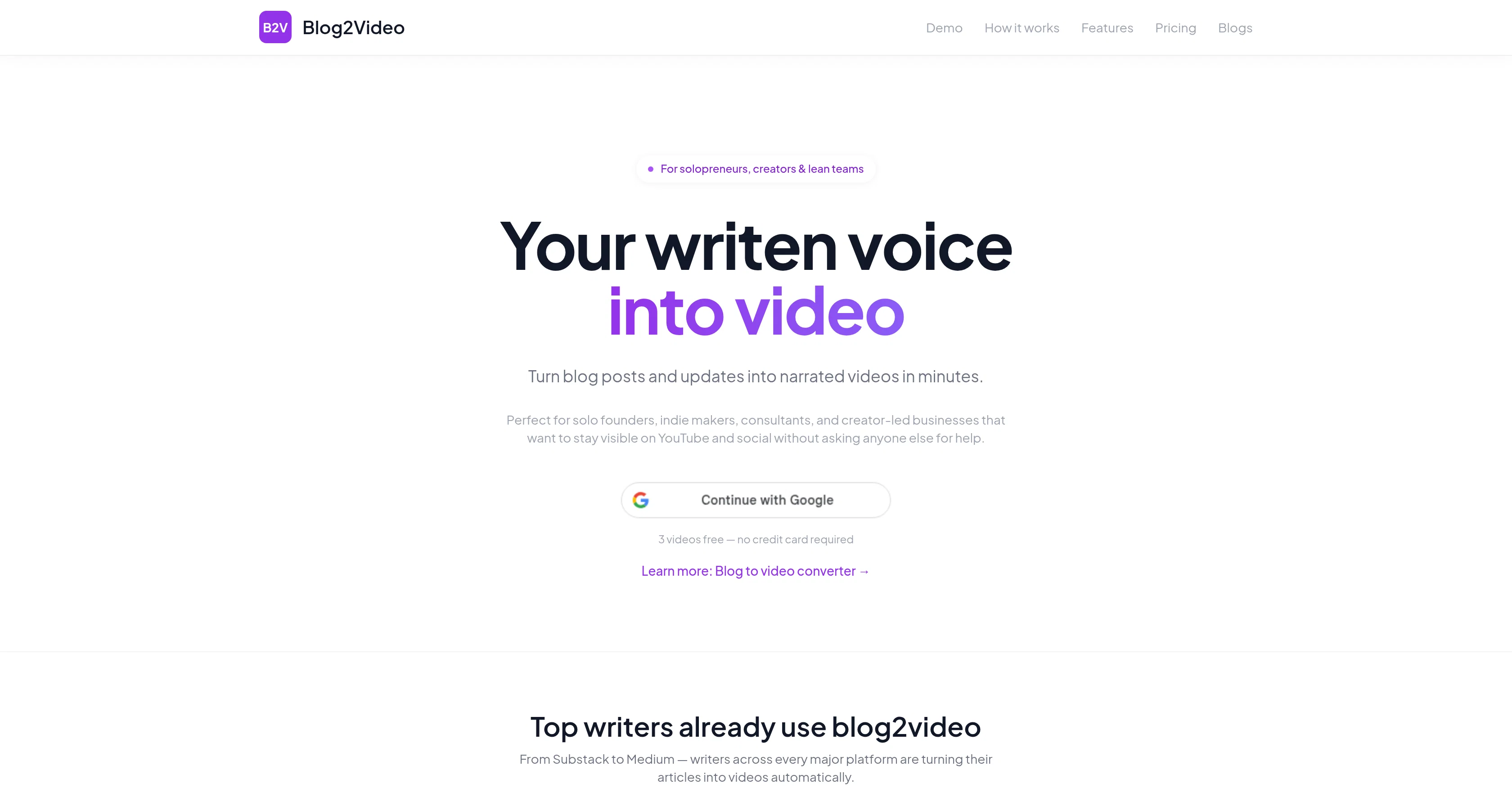 Blog2Video website