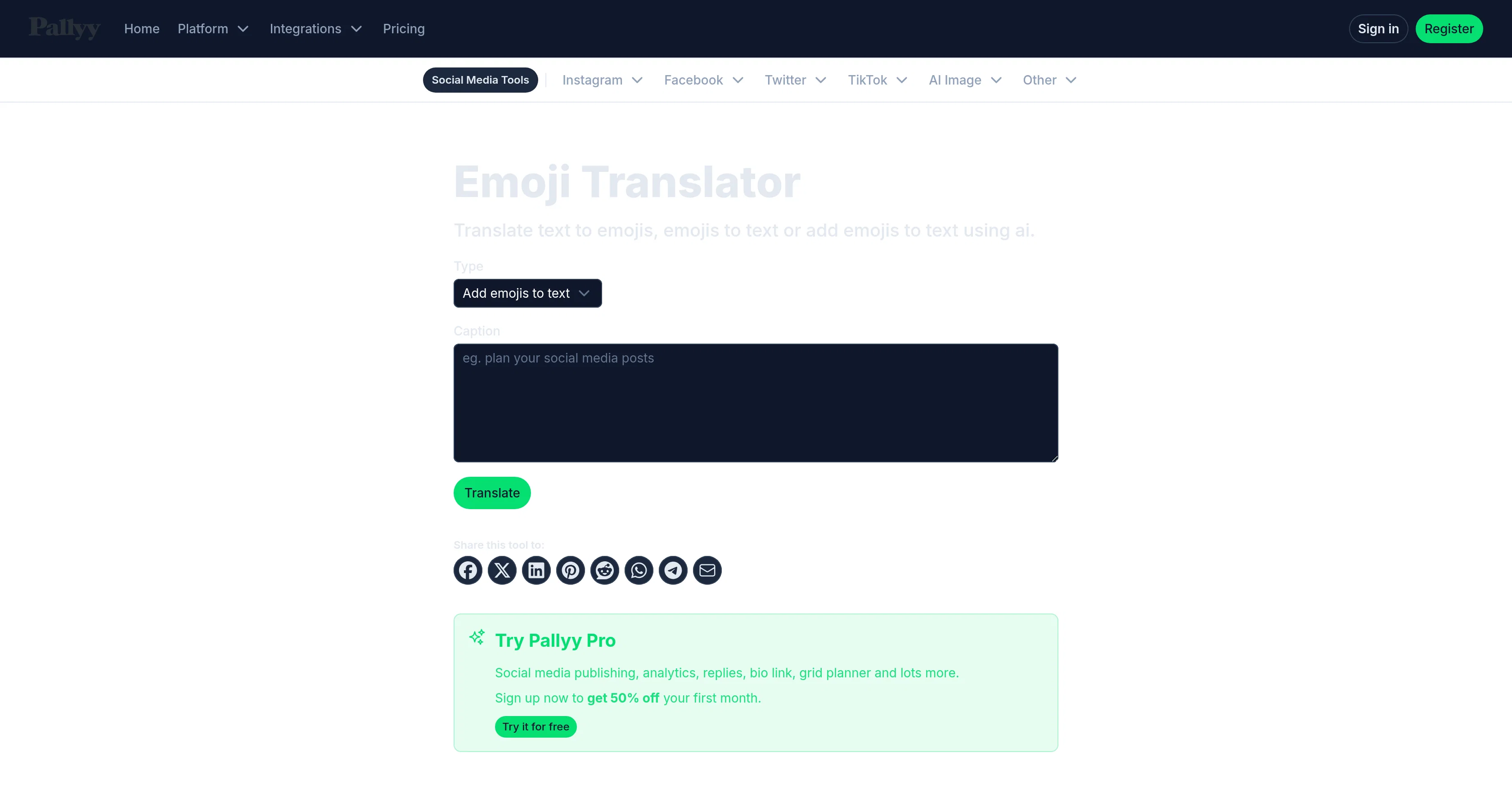 Pallyy Emoji Translator website