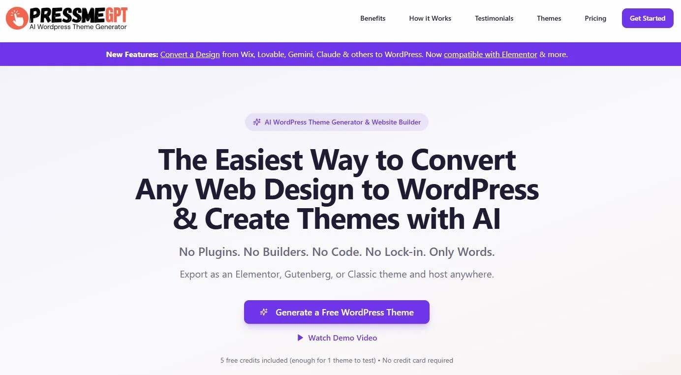 PressMeGPT - AI WordPress Theme Generator website