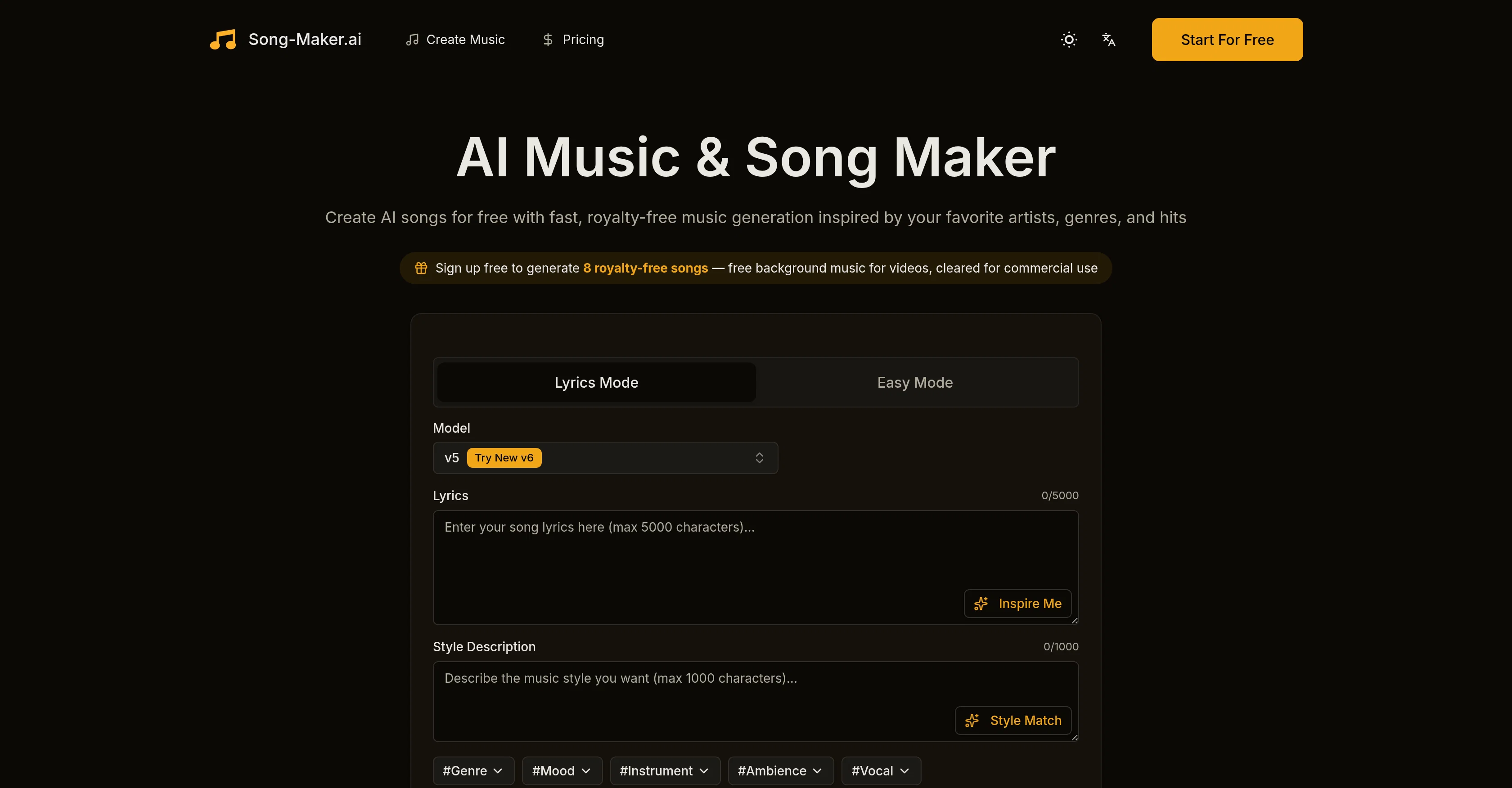 Song Maker AI website