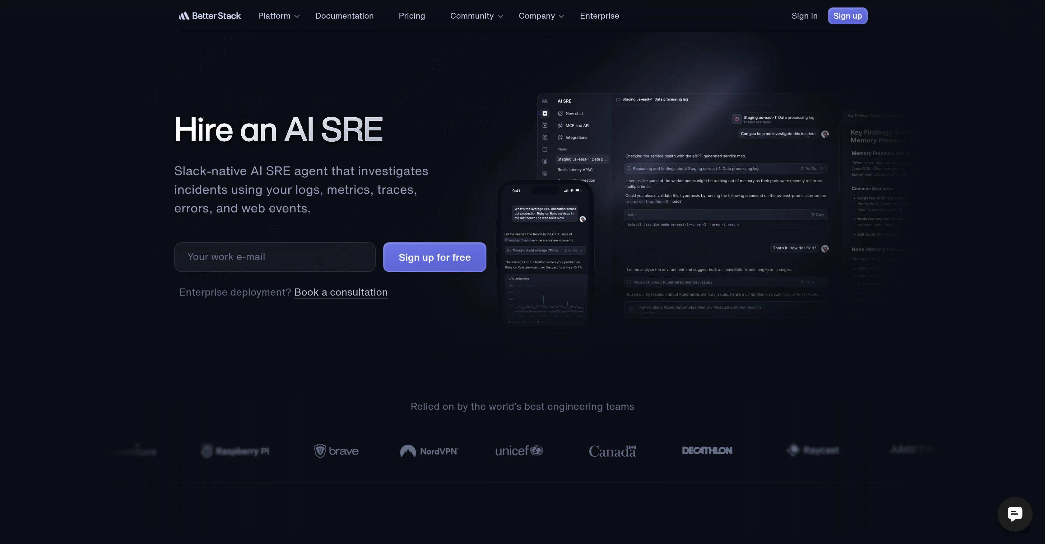 Better Stack | AI SRE Agent website