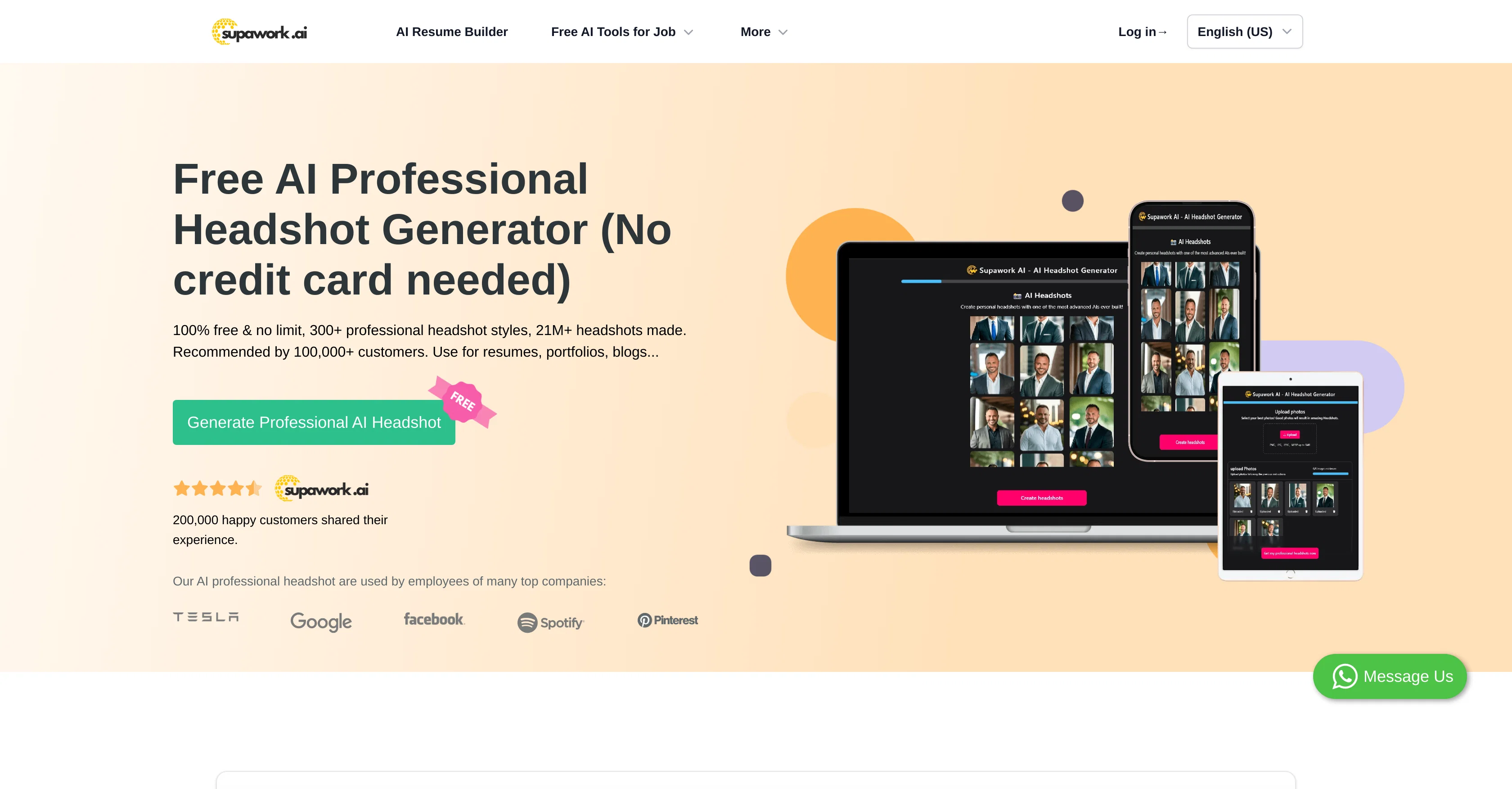 100% Free AI Headshot Generator | Supawork AI (no sig... website