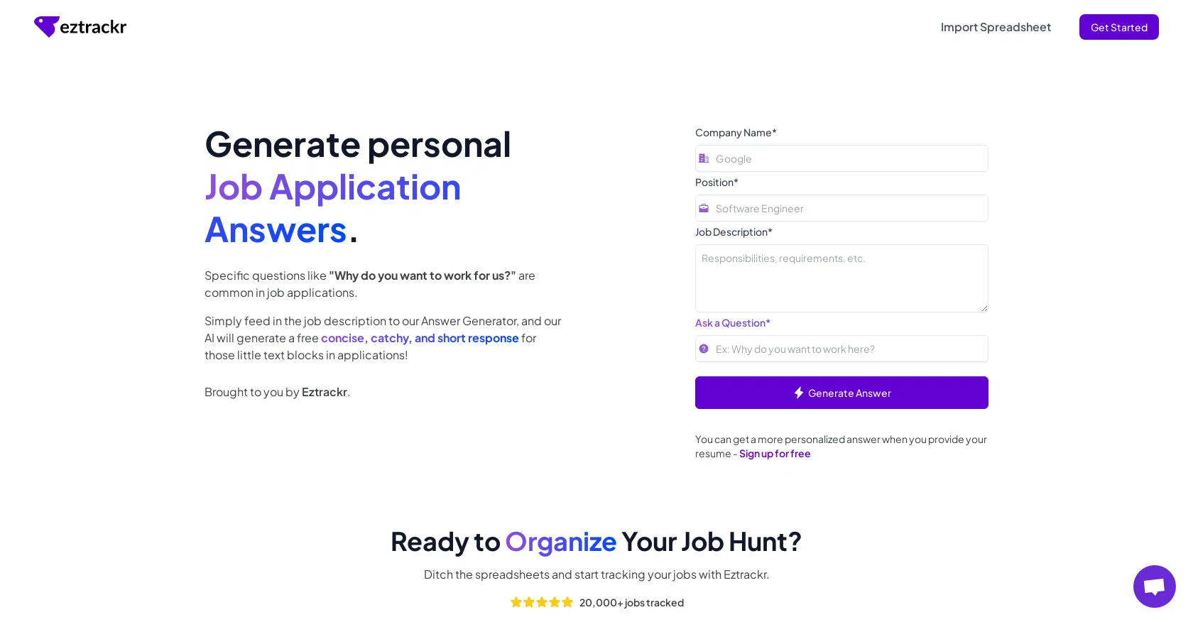 Eztrackr website