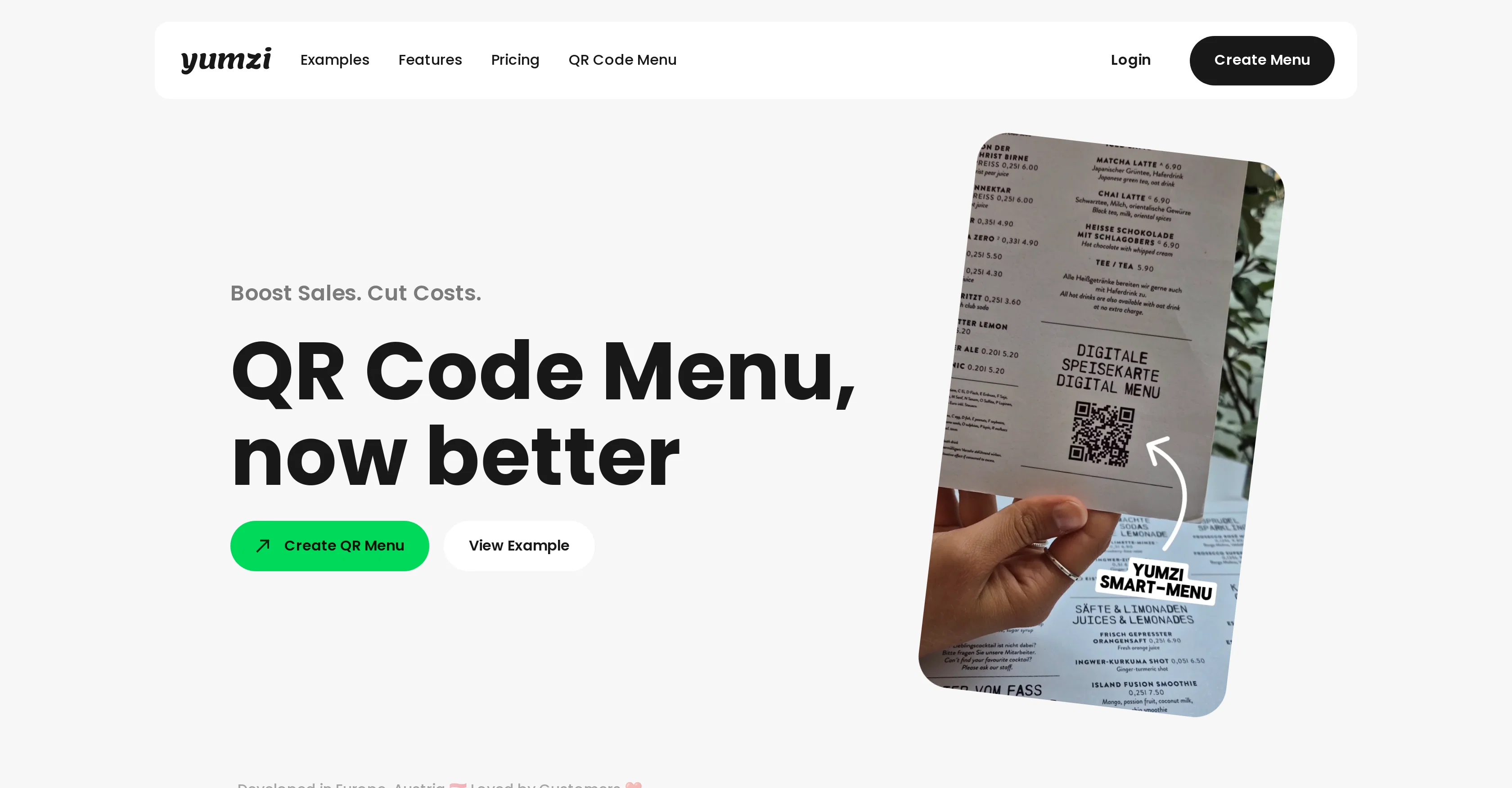 Yumzi - Smart Menus website