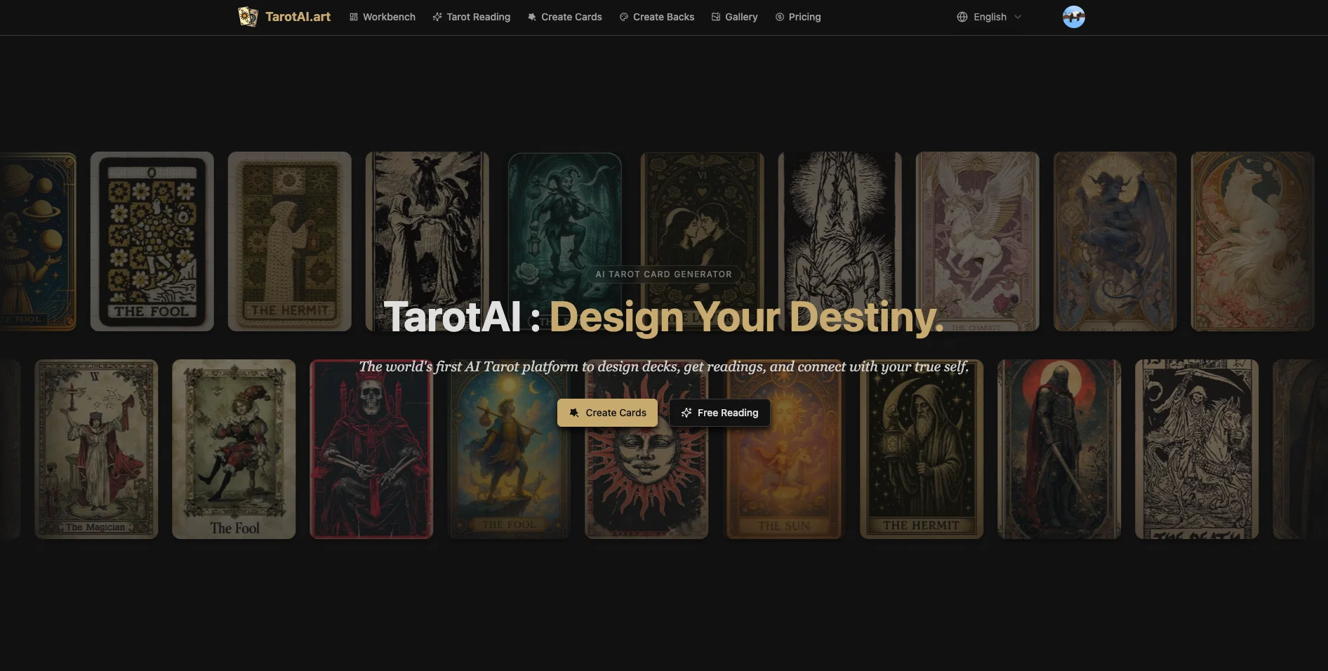 AI Tarot Card Generator - TarotAI website