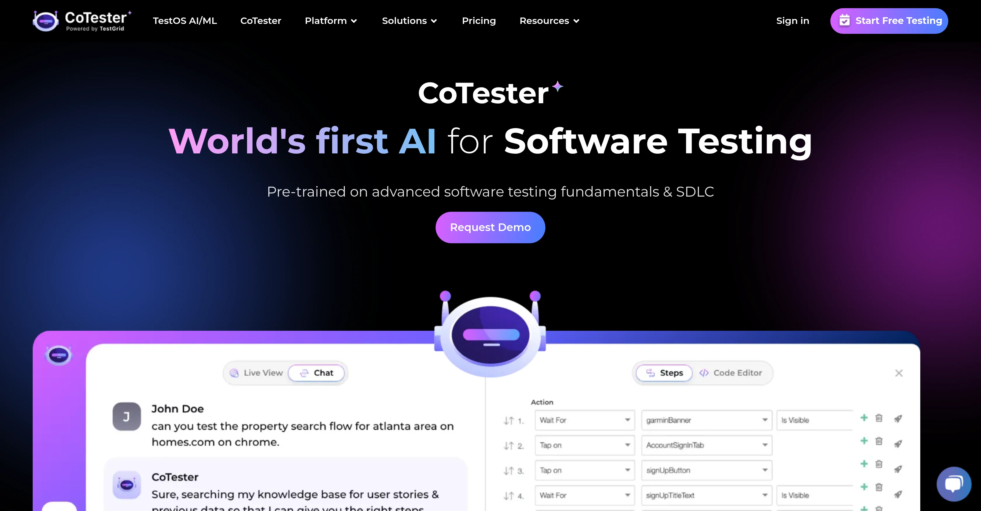 CoTester by TestGrid website