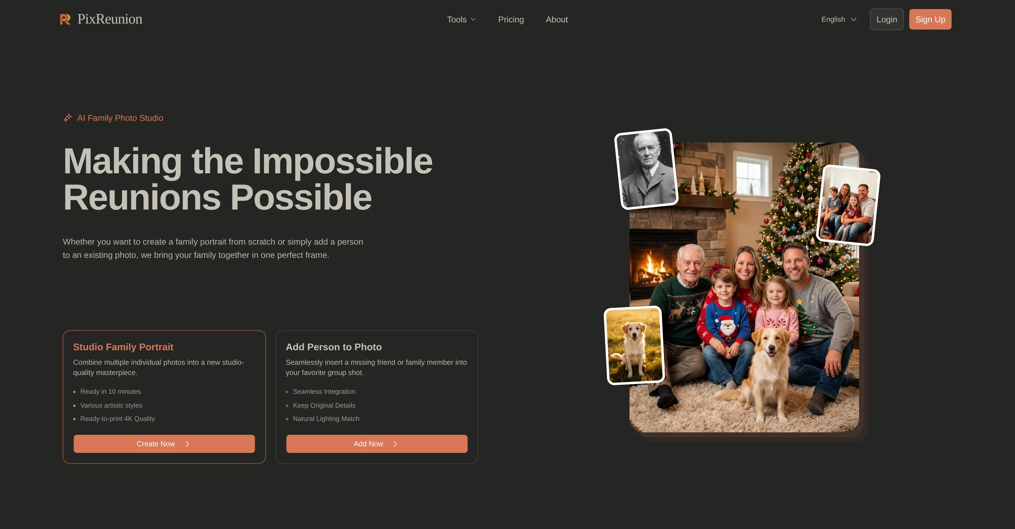 PixReunion - AI Family Photo Studio website