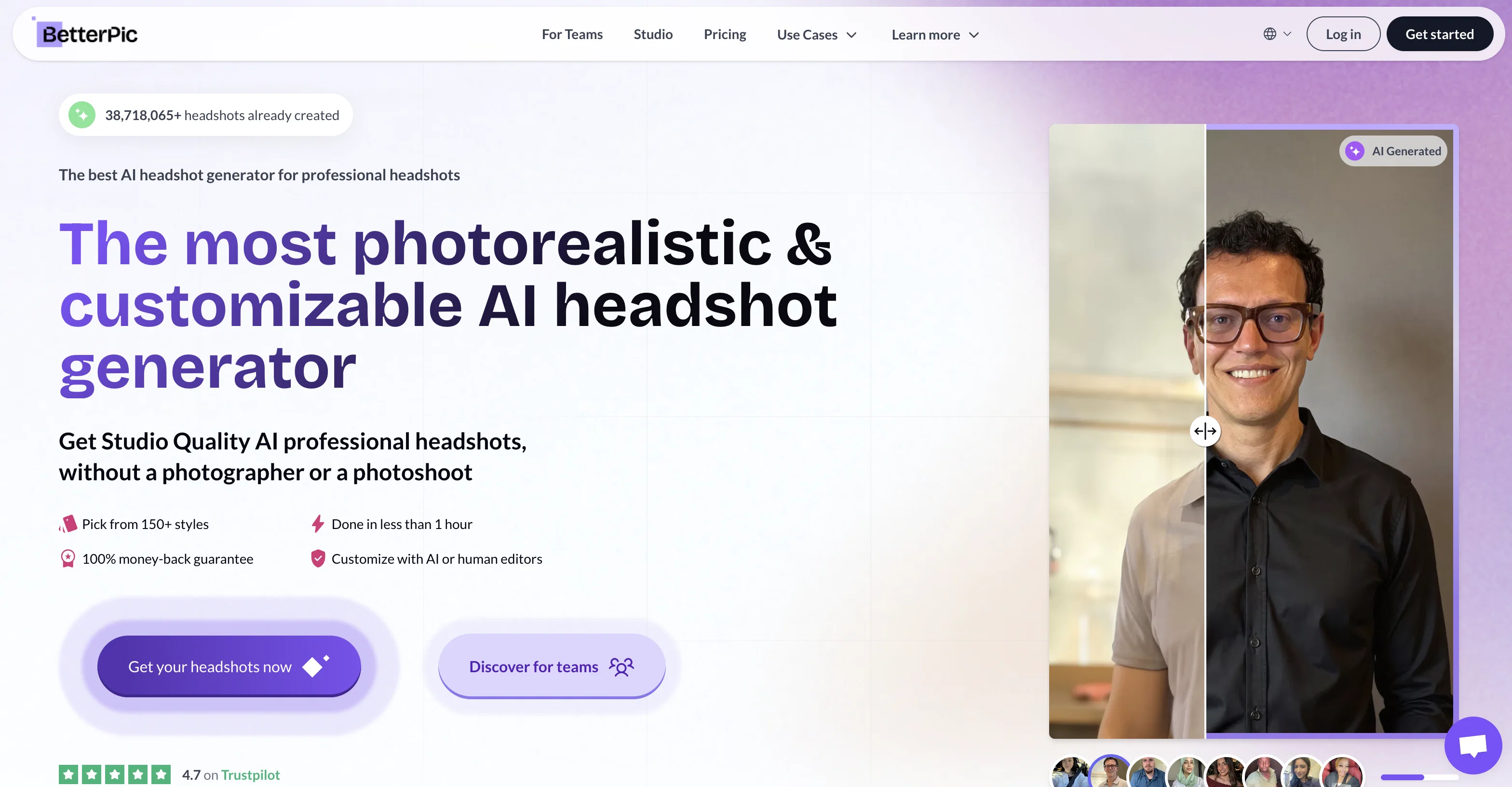 BetterPic | AI Headshots website