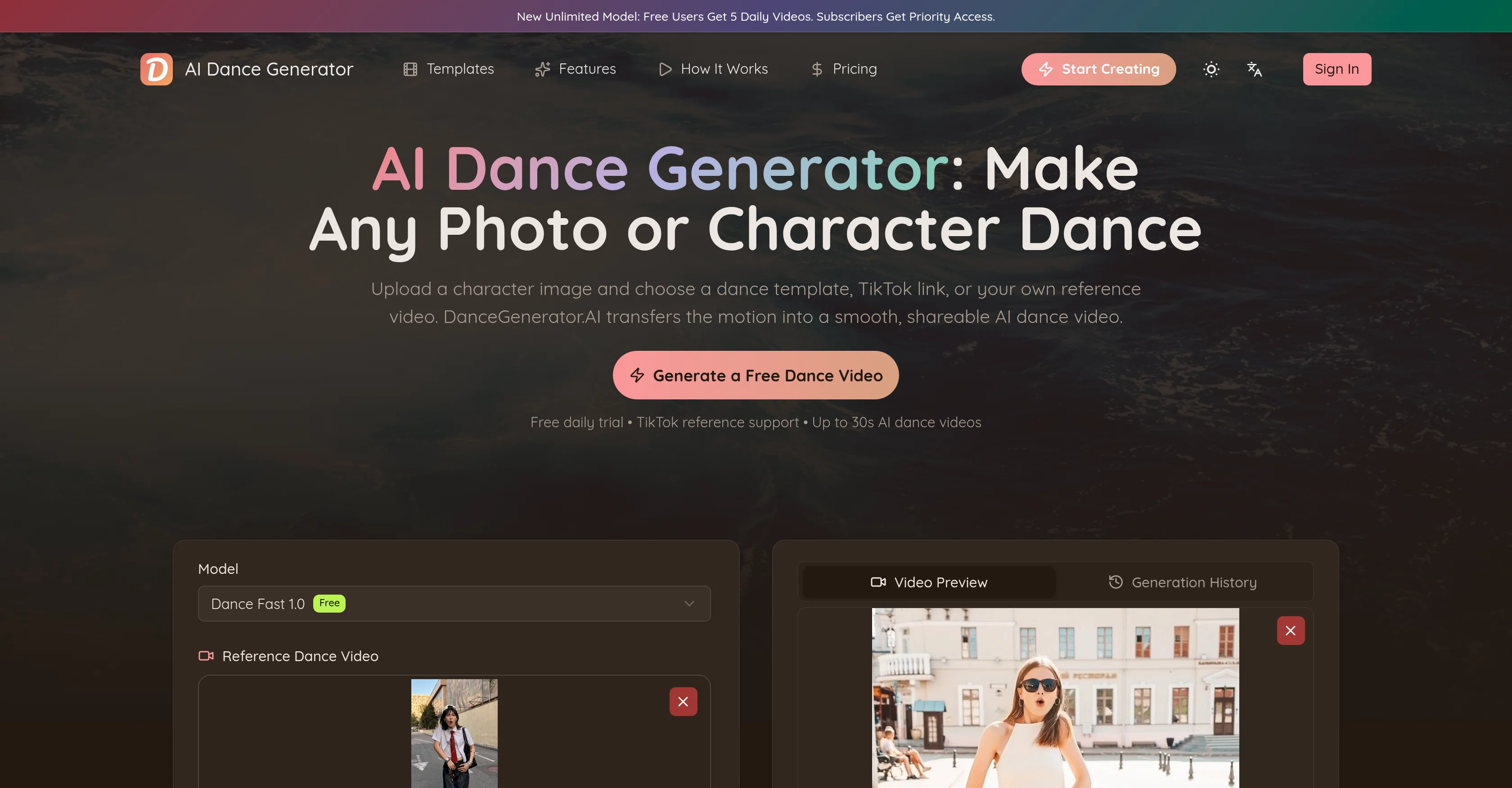 AI Dance Generator.ai website