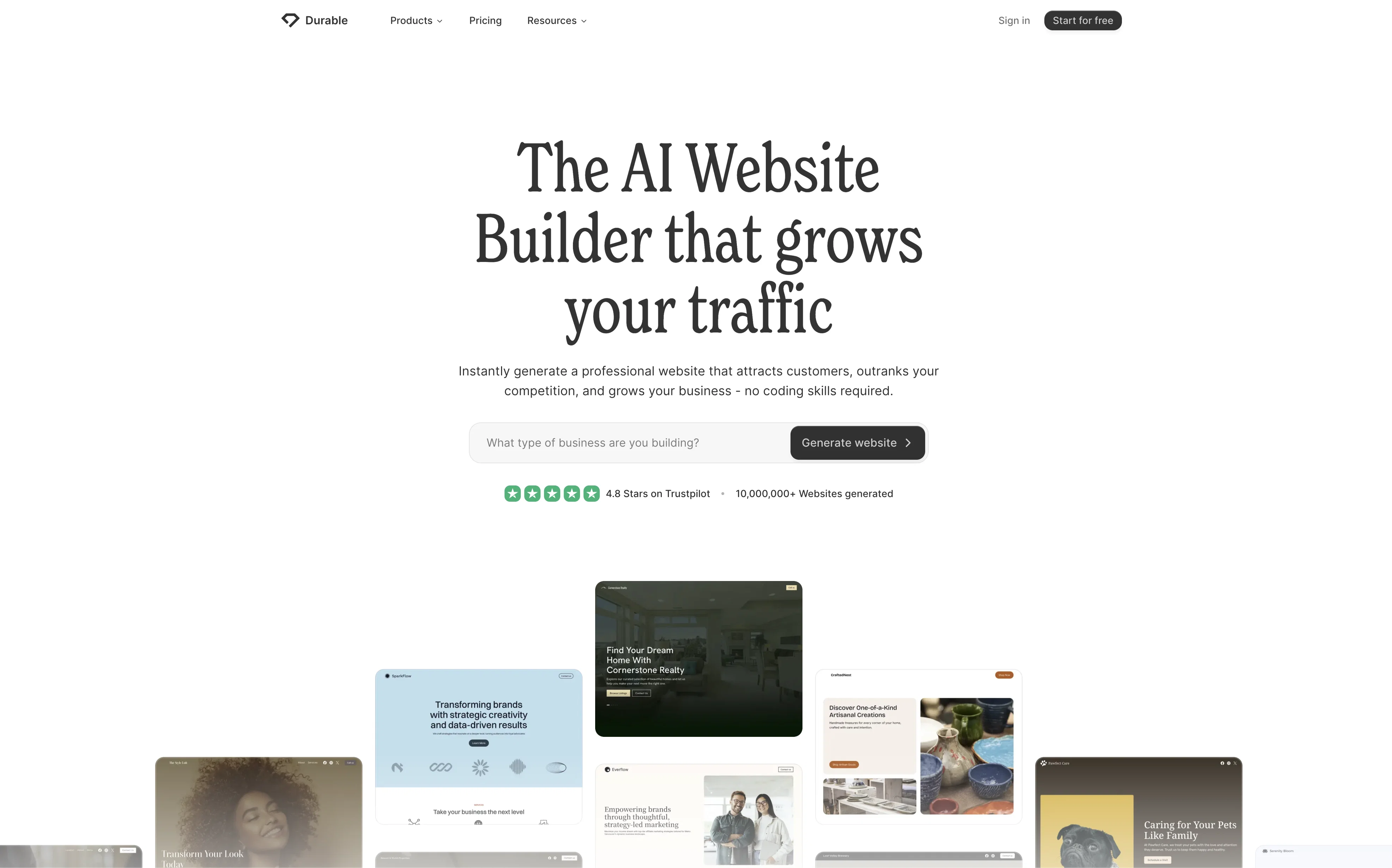 Durable AI Website Builder website