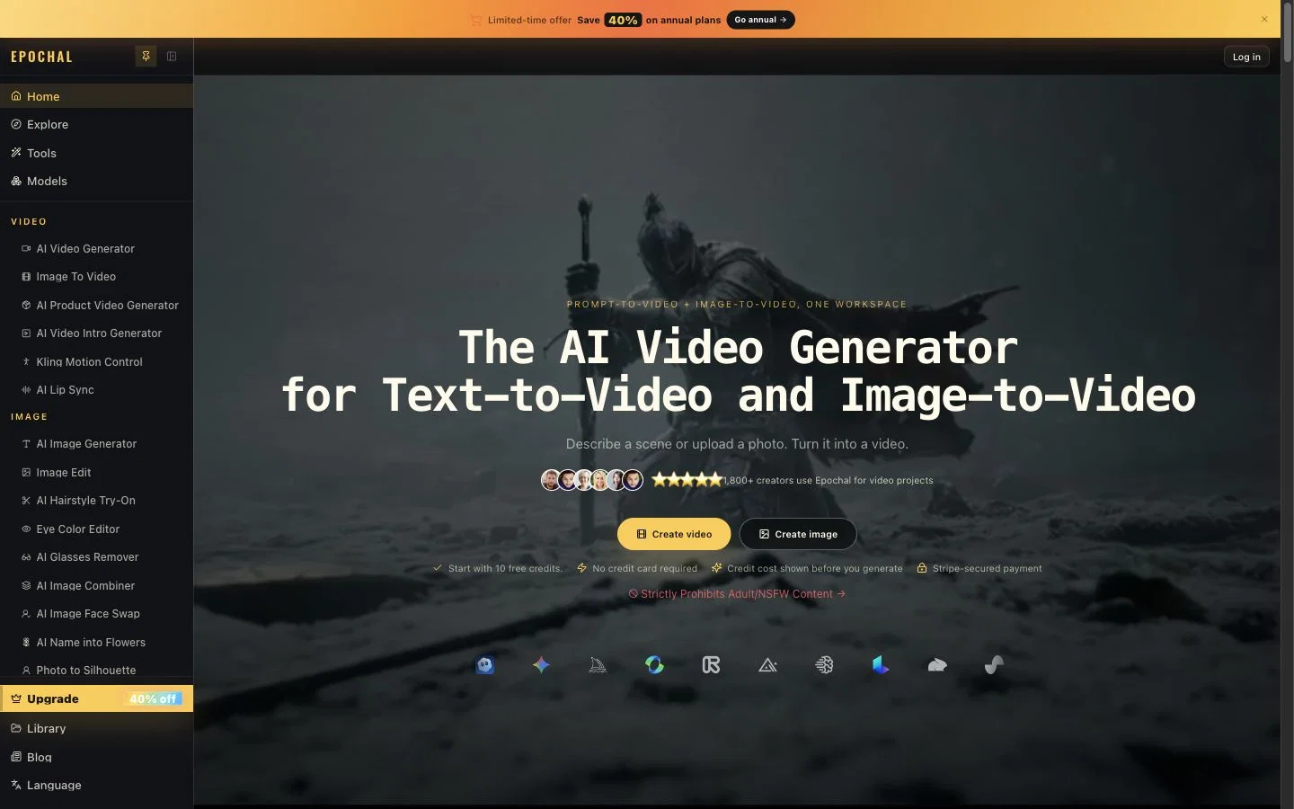 Epochal - AI Video Generator website