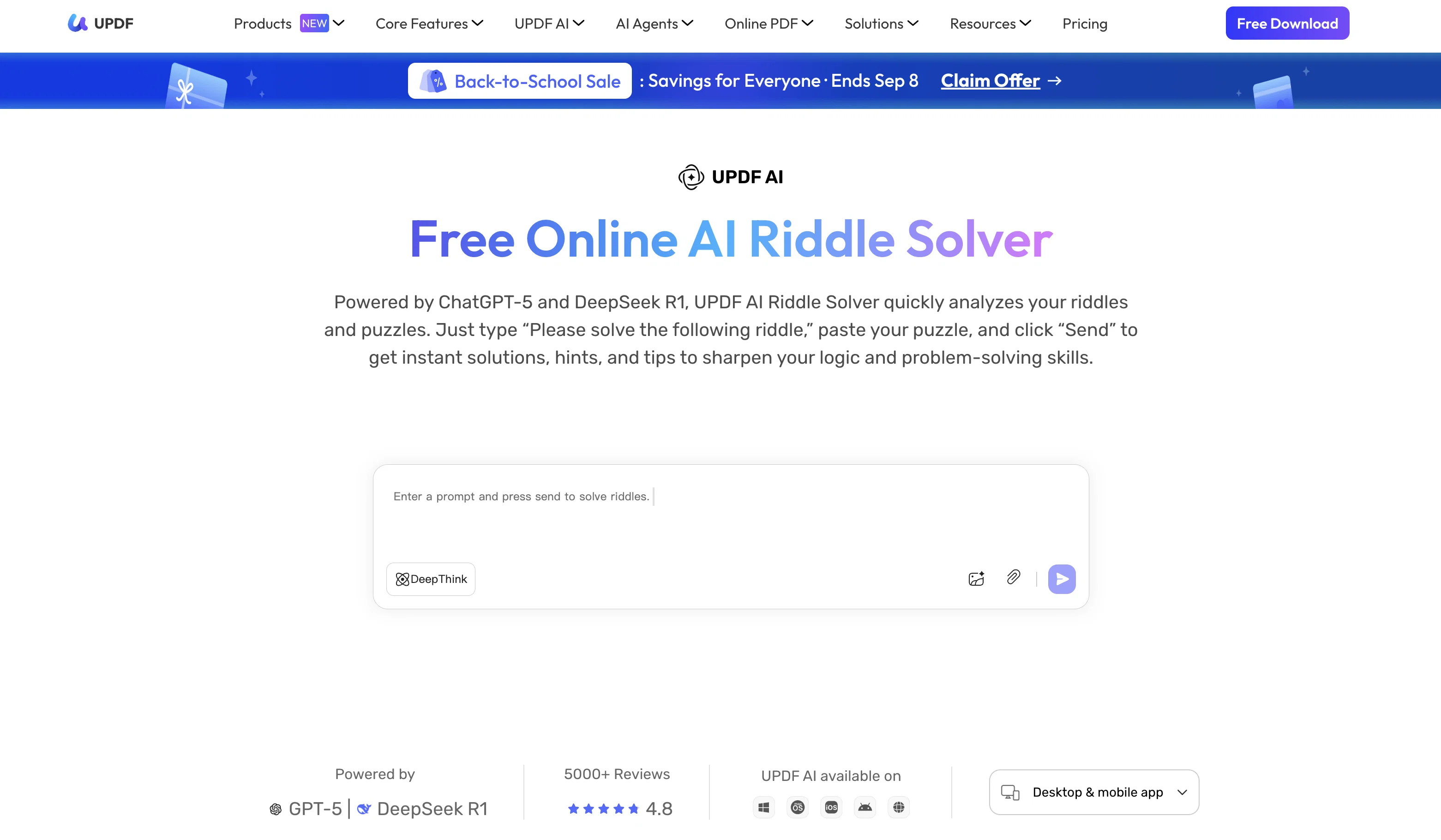 UPDF | AI Riddle Solver website