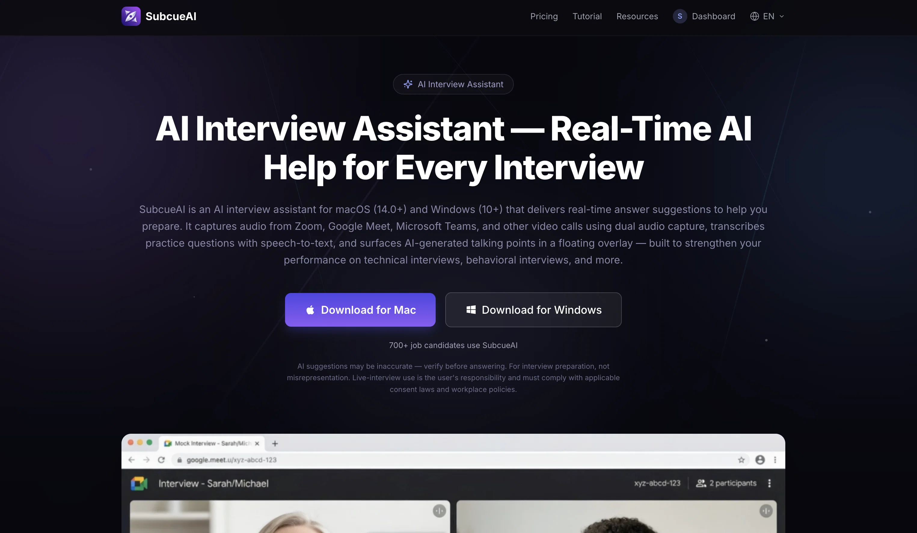 SubcueAI website