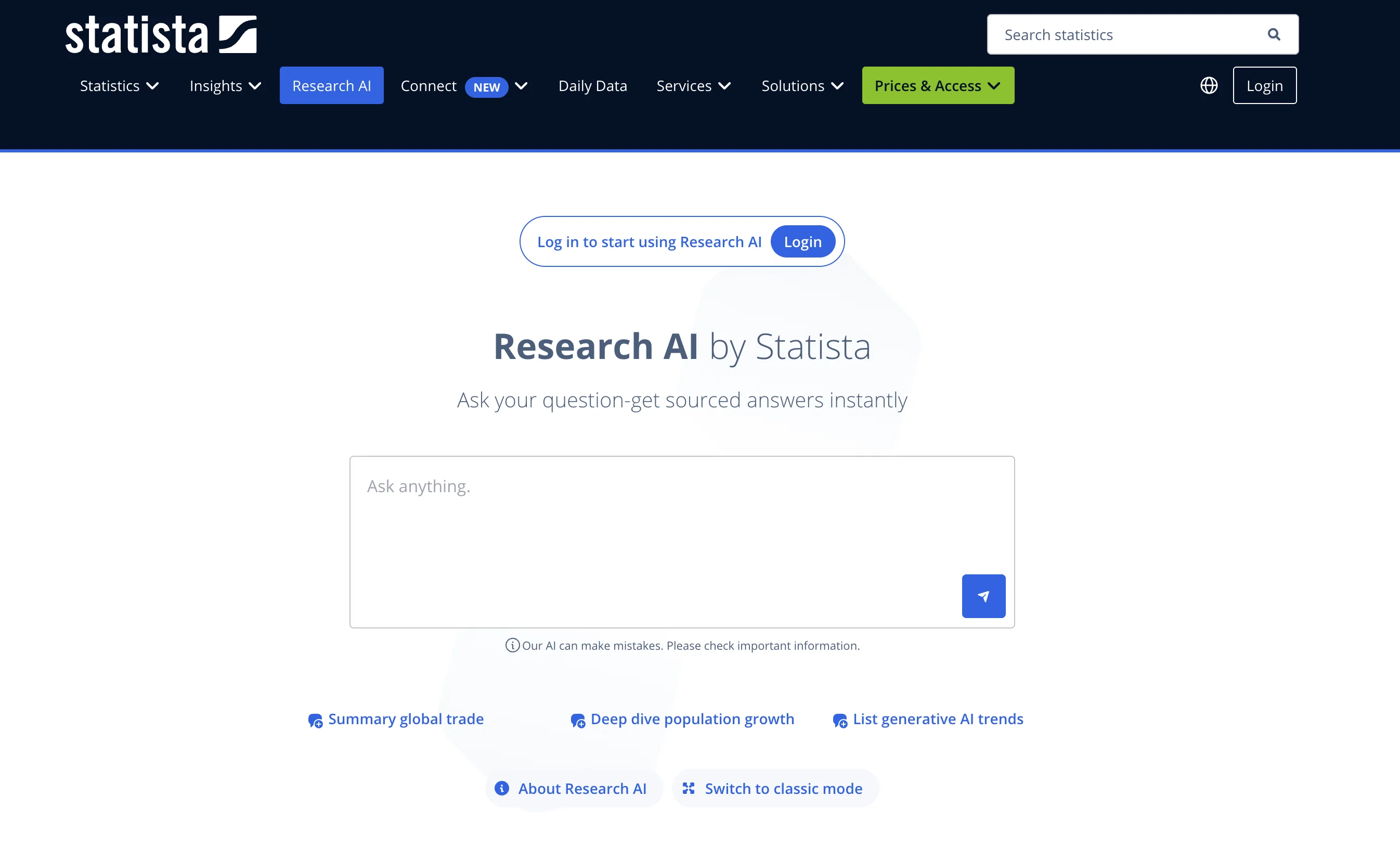Research AI by Statista website