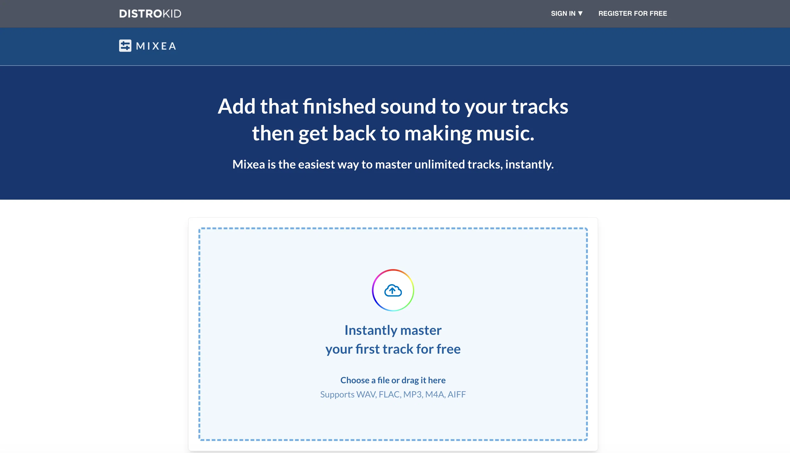 Mixea by DistroKid website