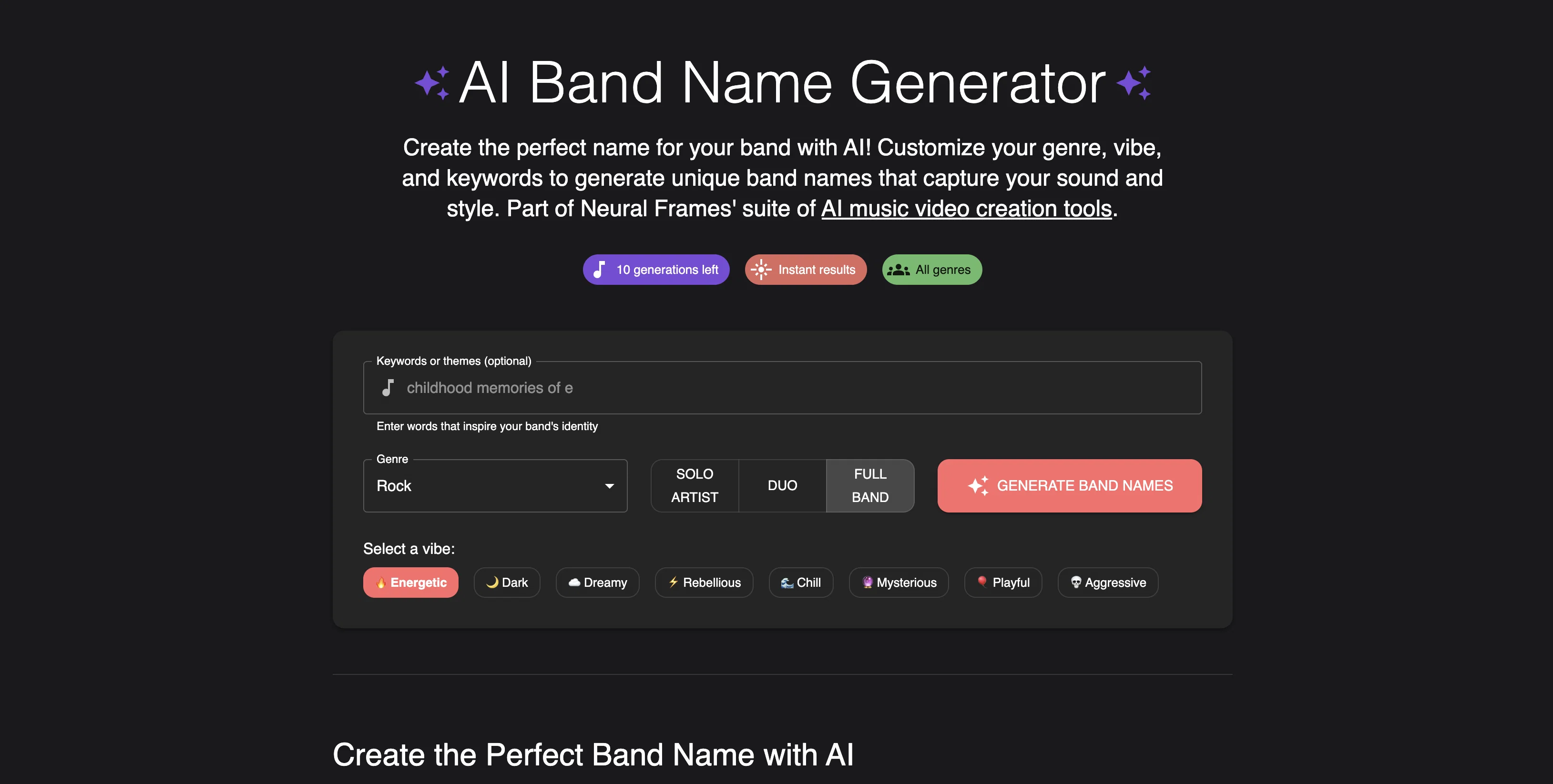 Band Name Generator website