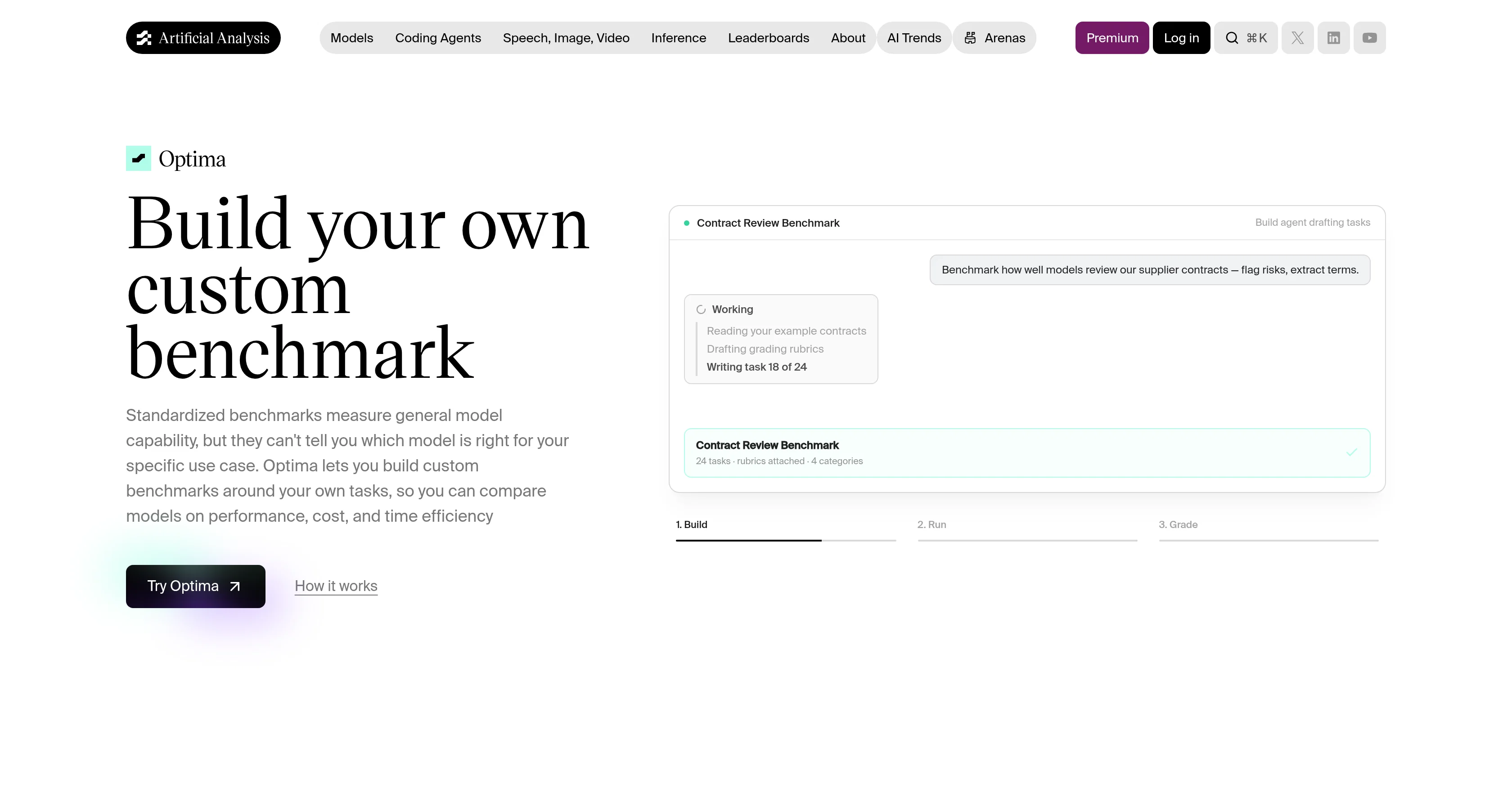 Optima by Artificial Analysis website