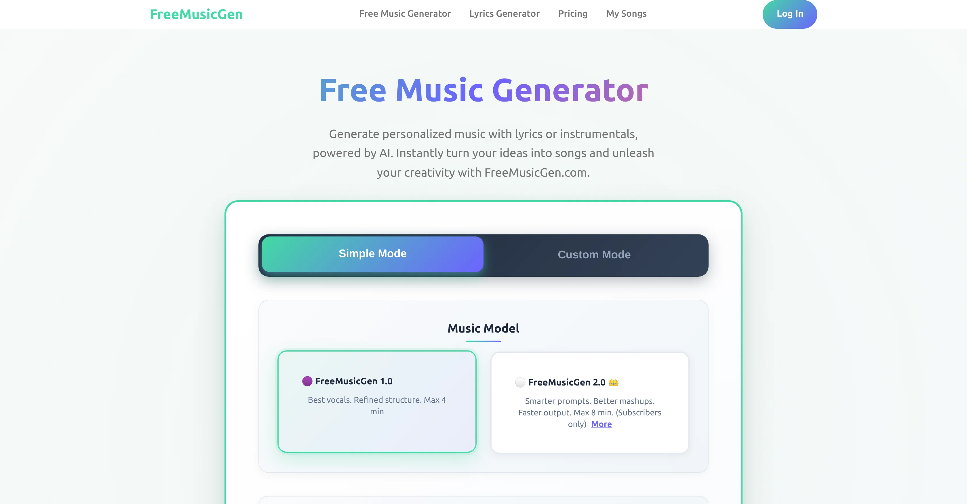 FreeMusicGen website