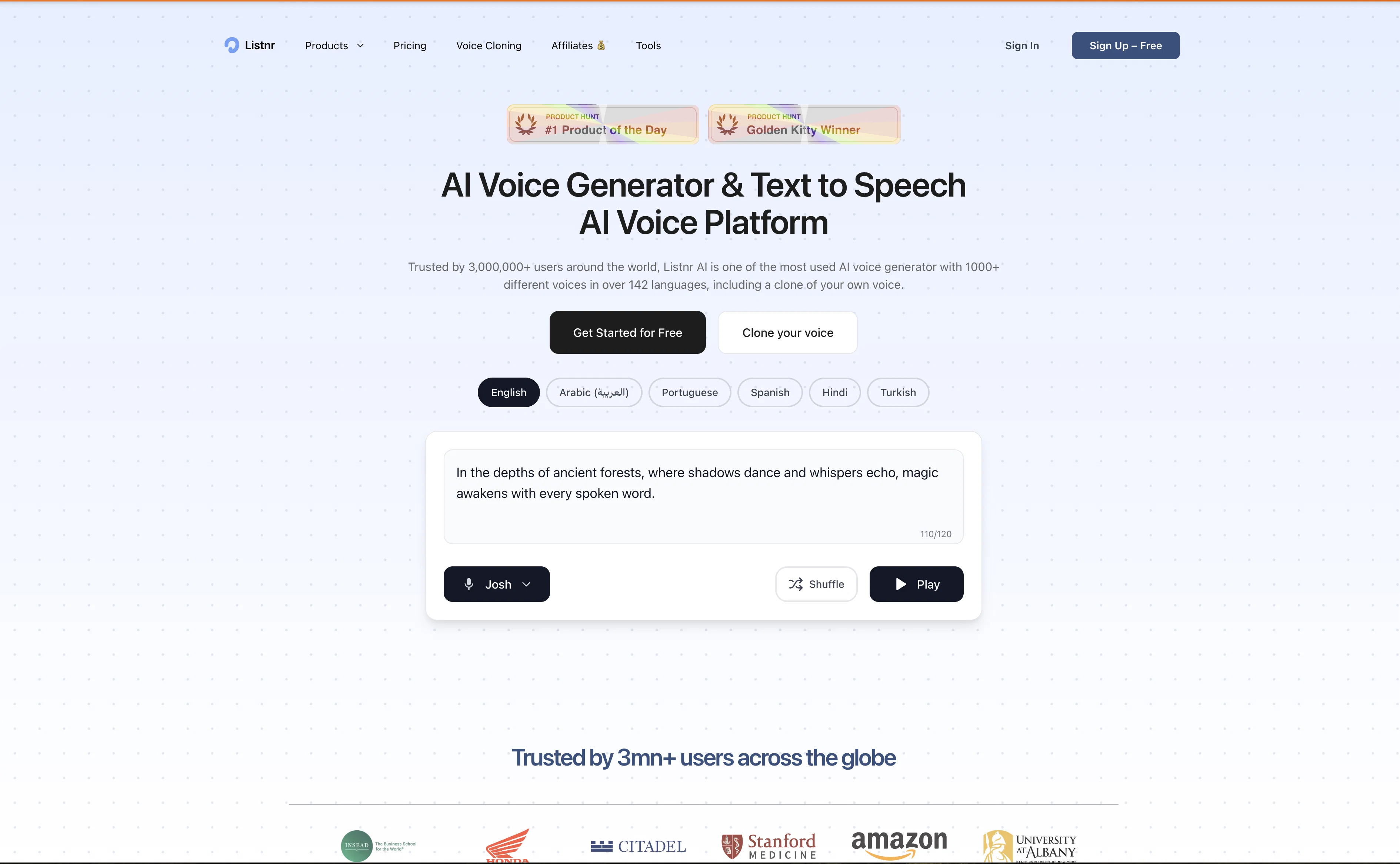 Listnr AI website