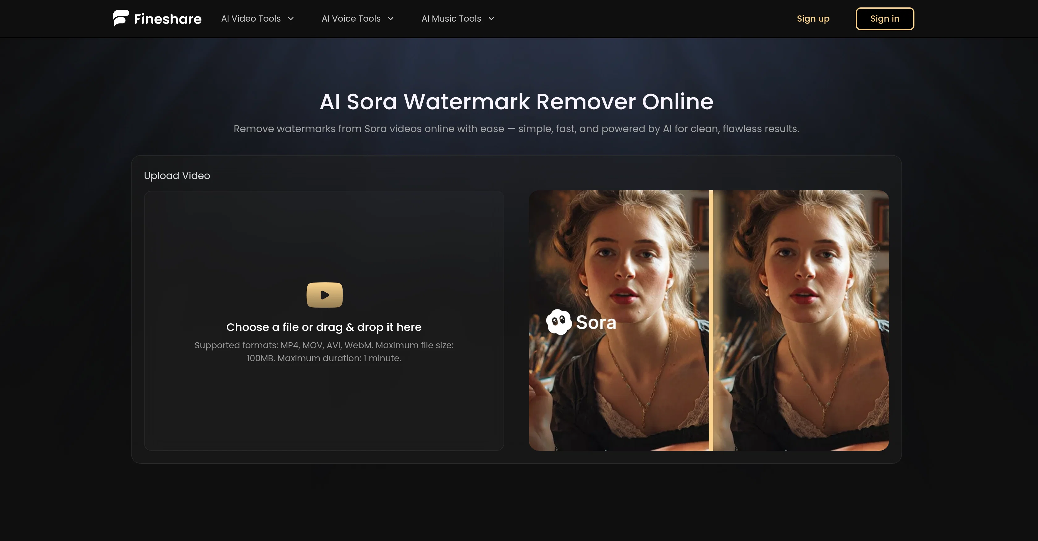 Fineshare Sora Watermark Remover website
