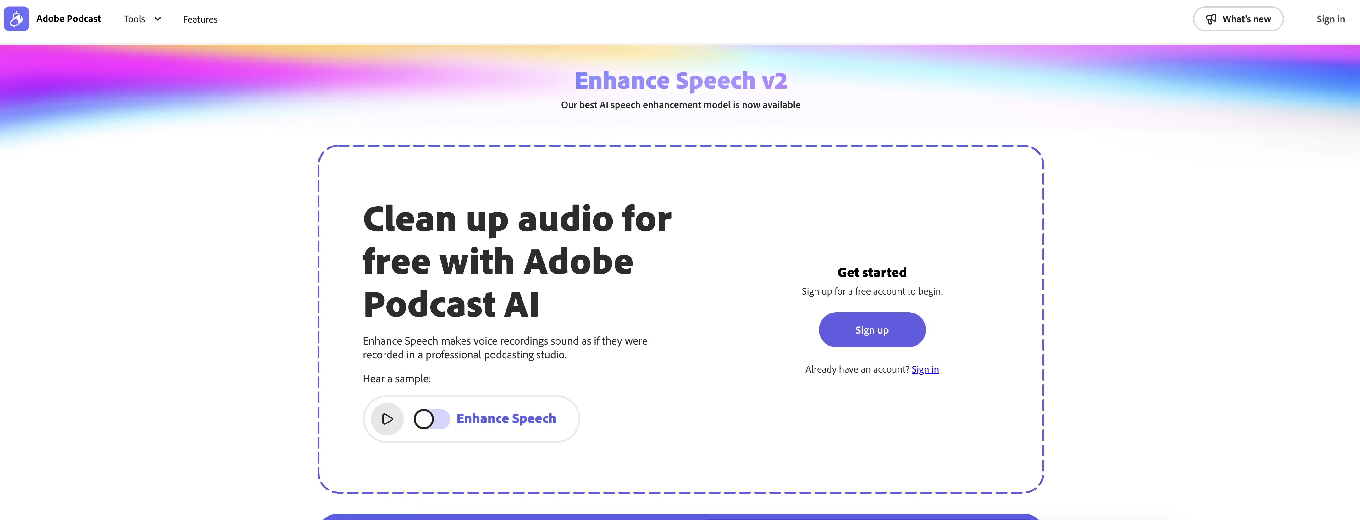 Adobe Audio Enhancer website
