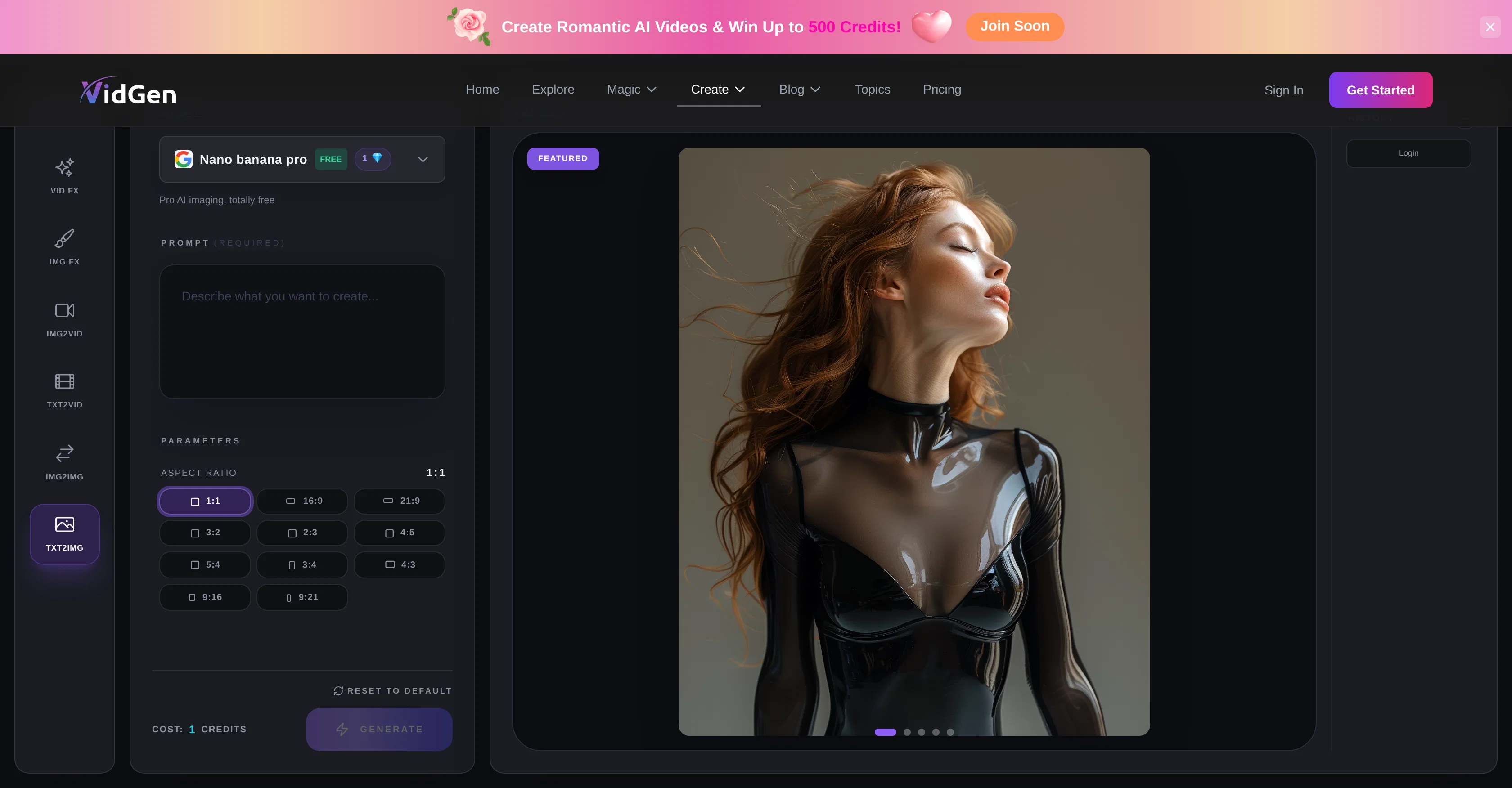 VidGen AI Image Generator website