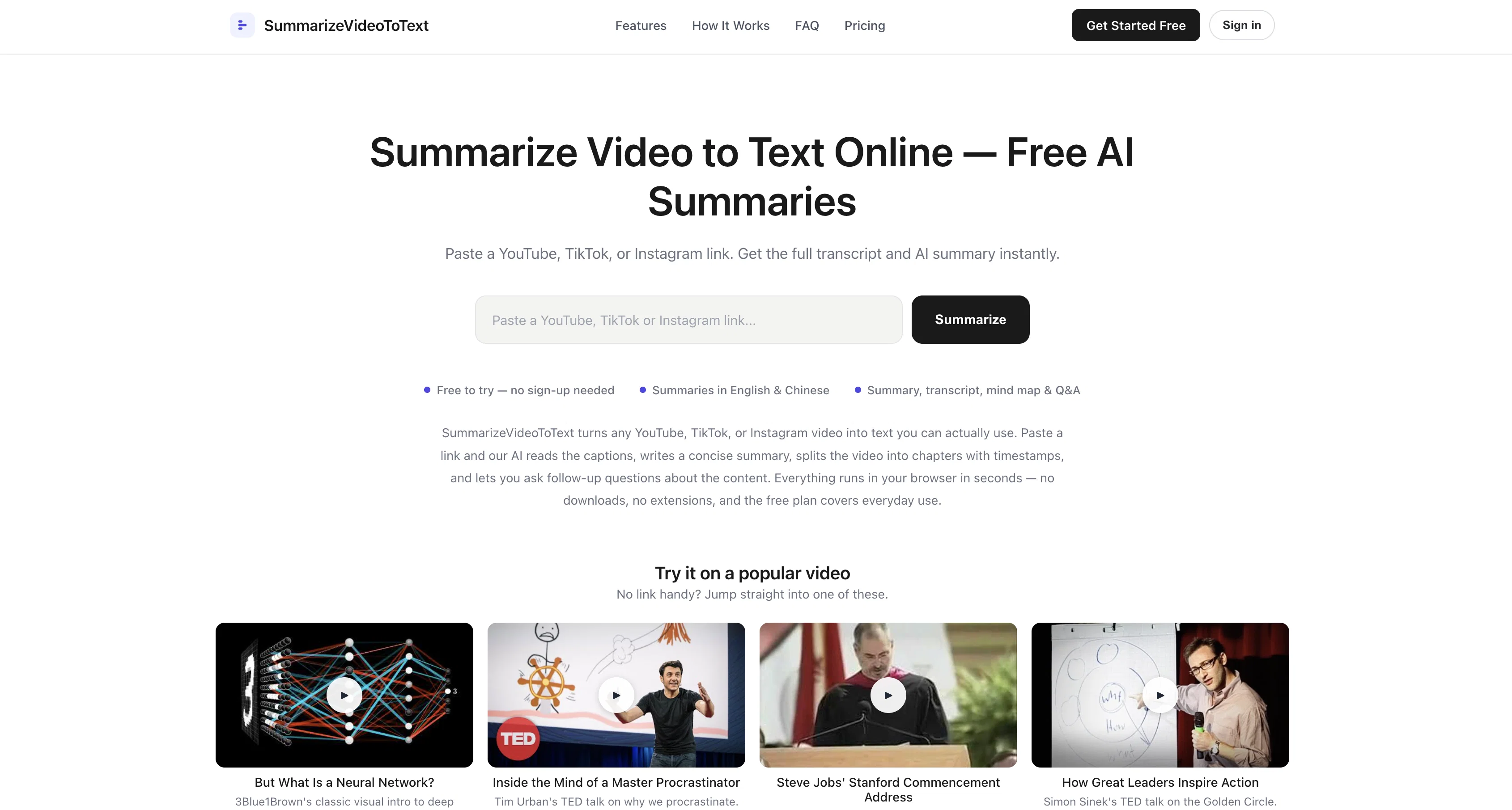 Summarize Video to Text website