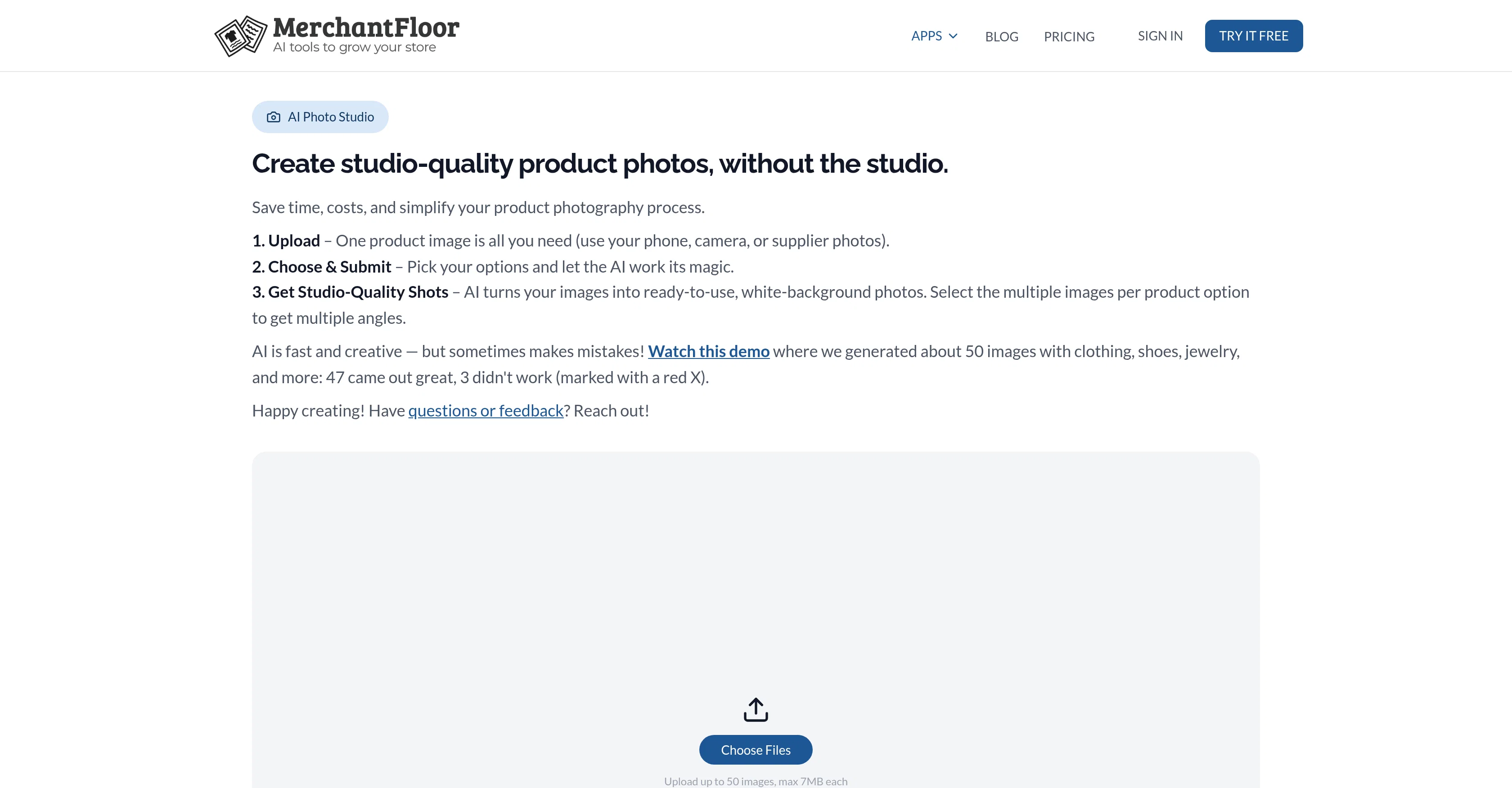 Product Photo Studio by MerchantFloor website