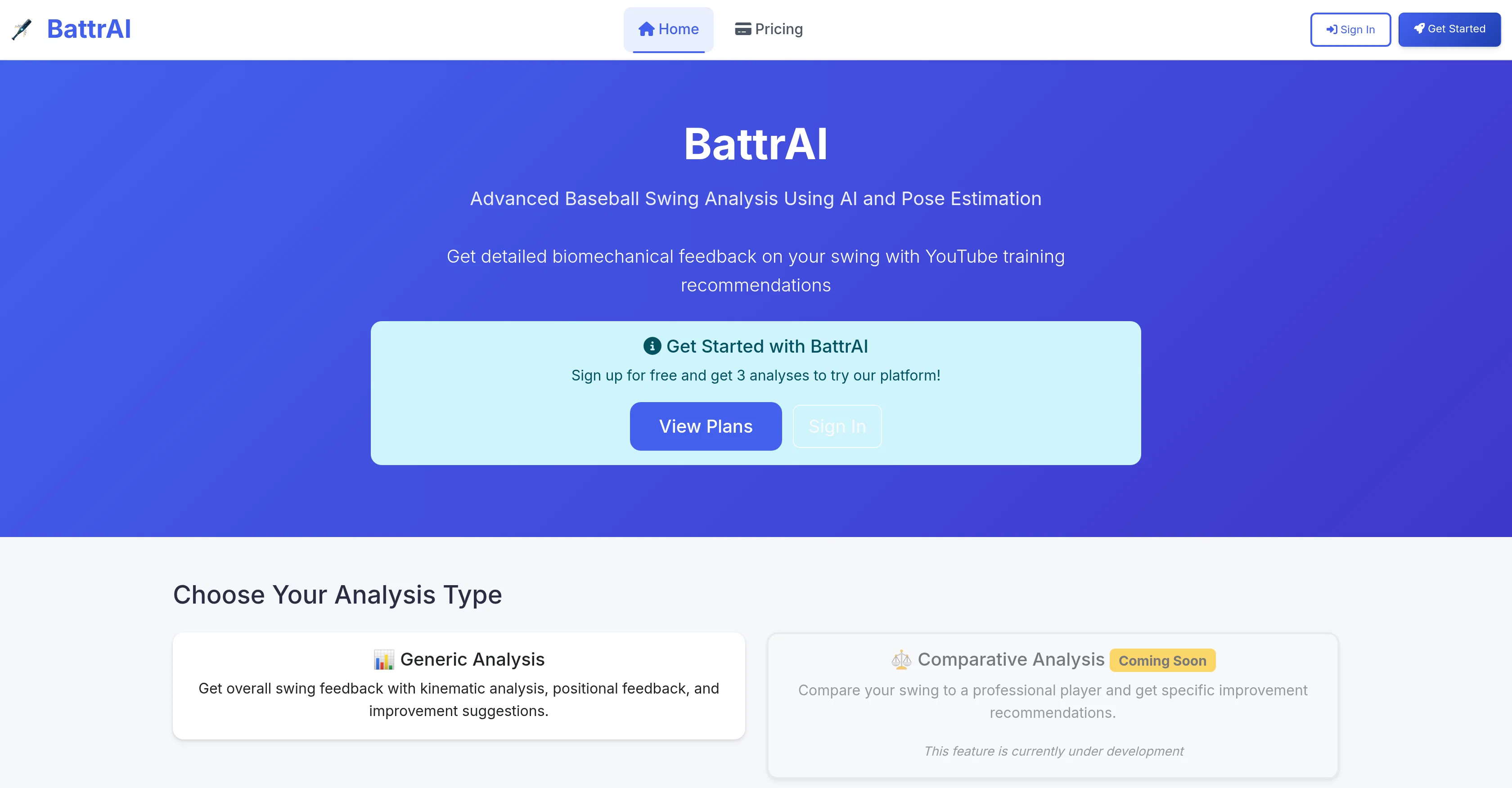 BattrAI - Swing Analysis website