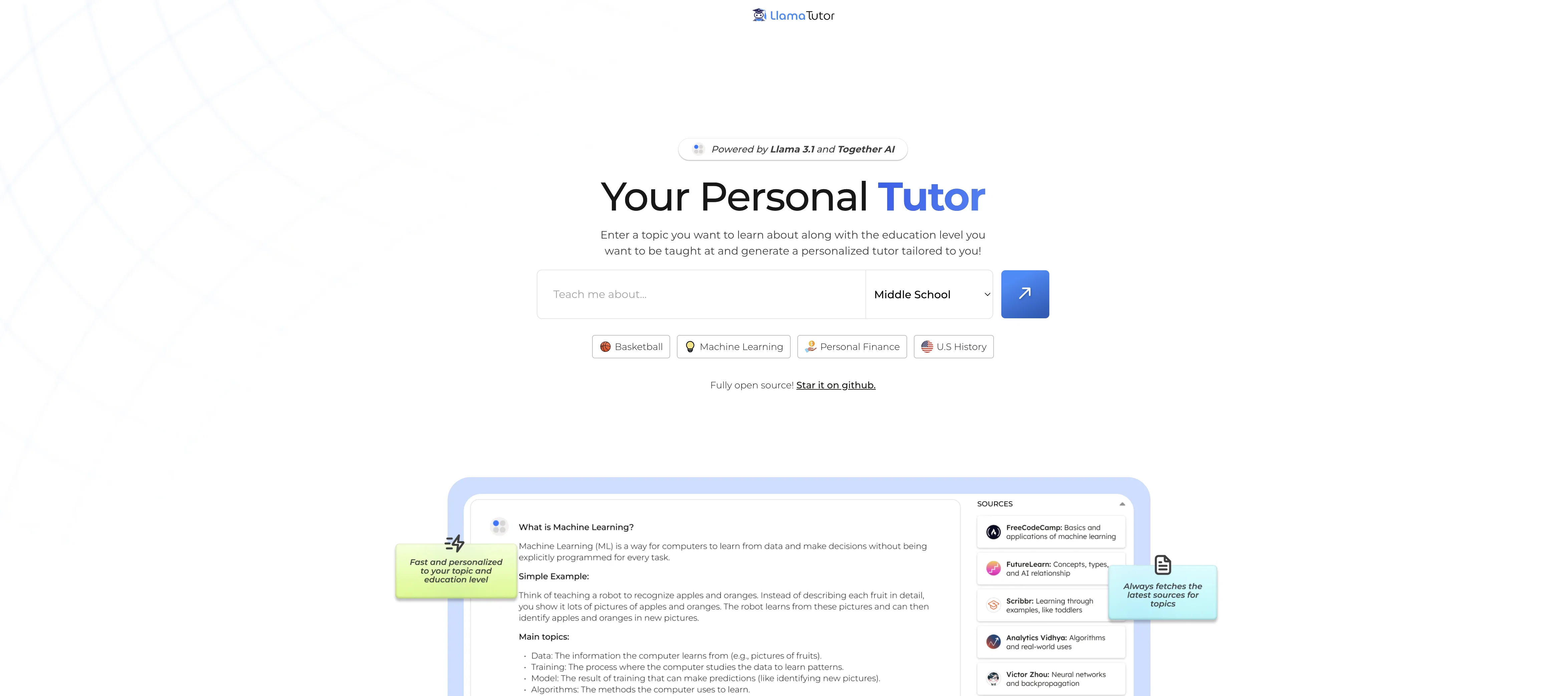 Llama Tutor website