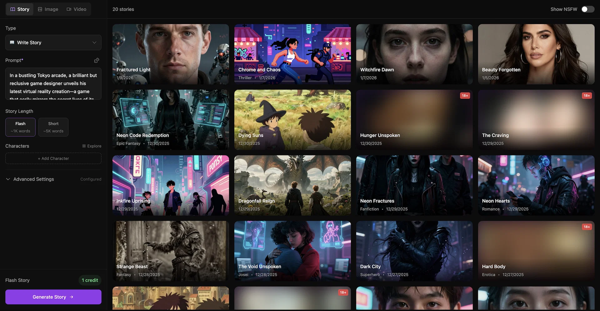 DeepFiction AI website