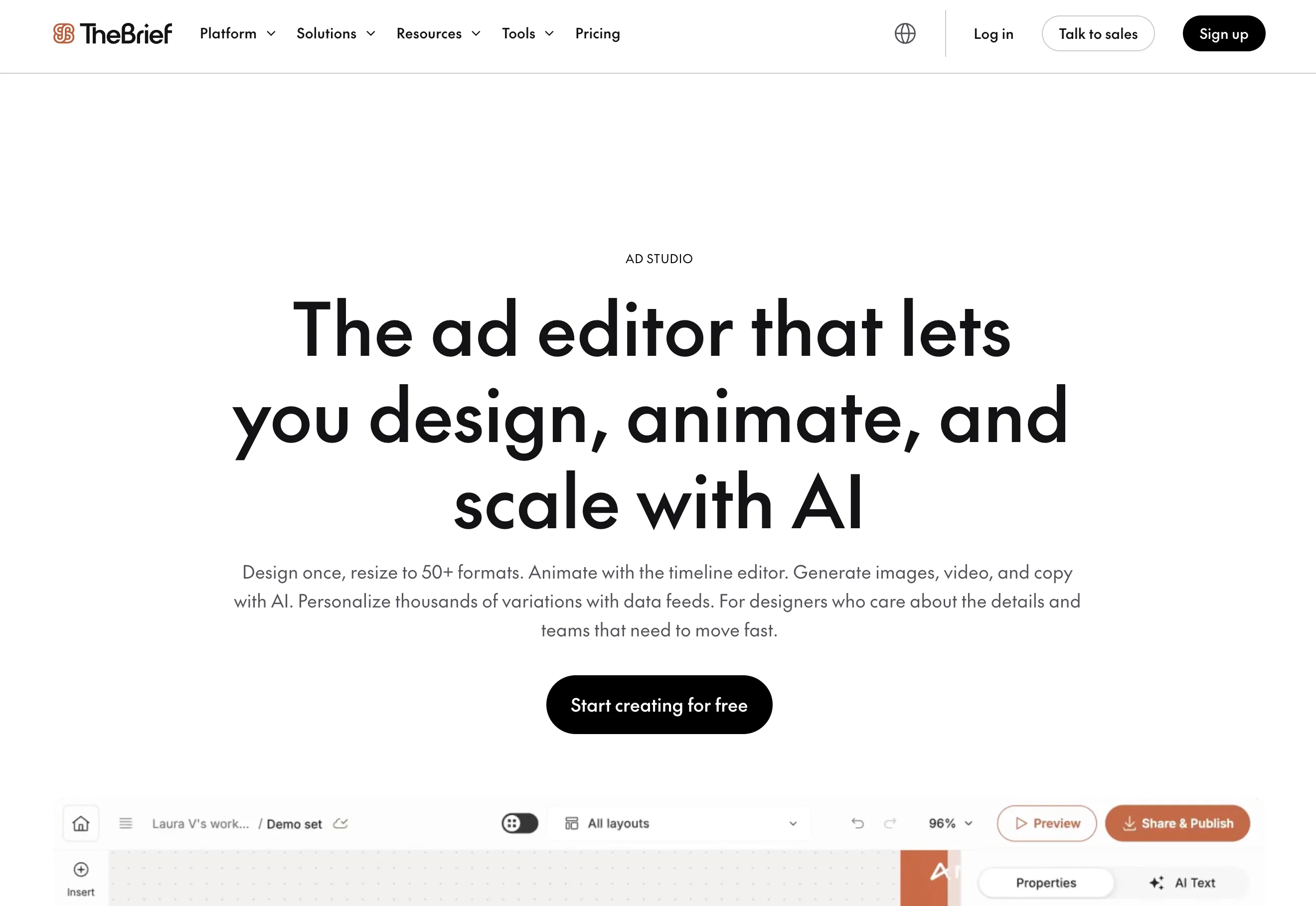 Ad Studio by The Brief website