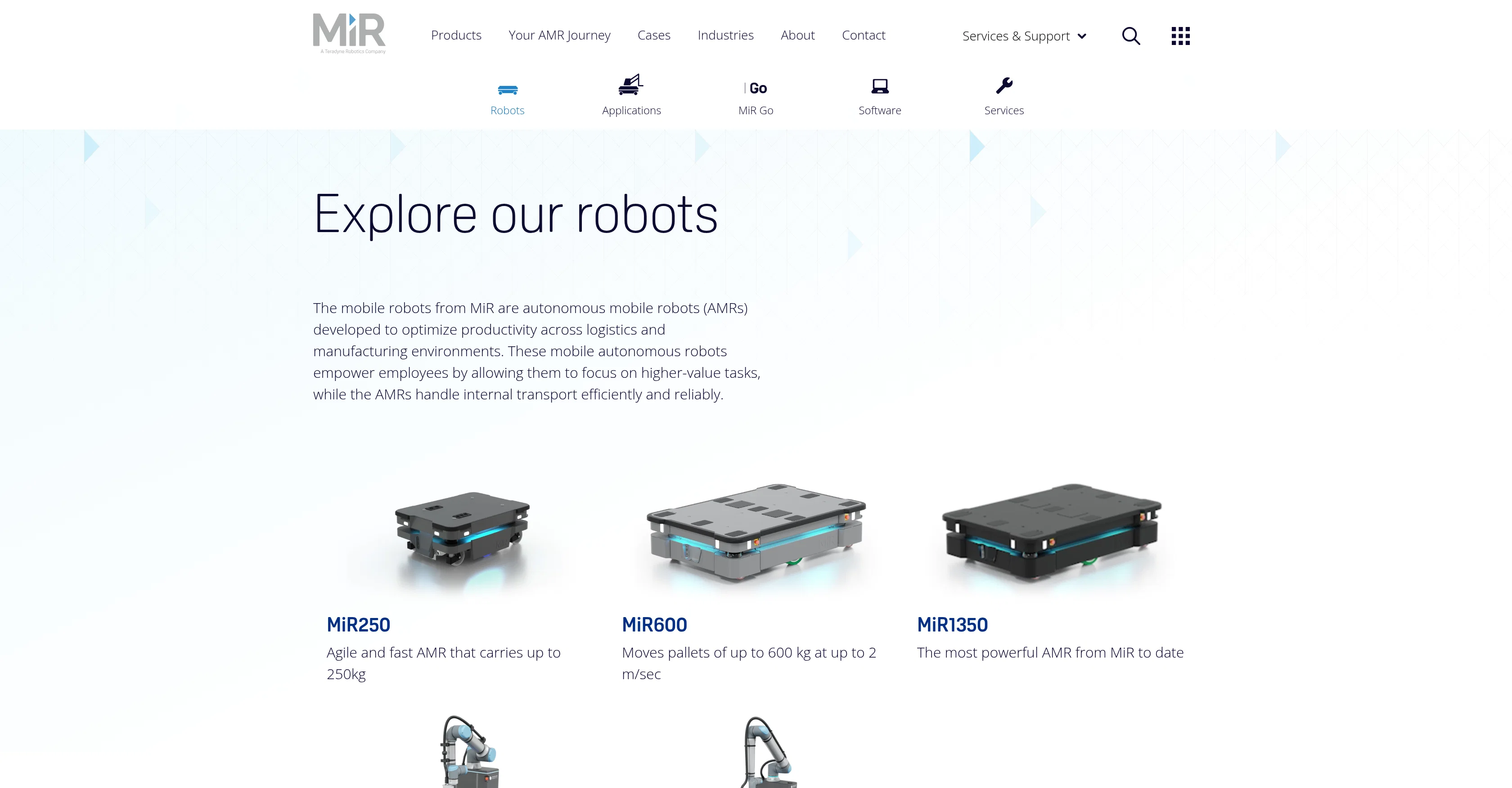 MiR Autonomous Mobile Robots website