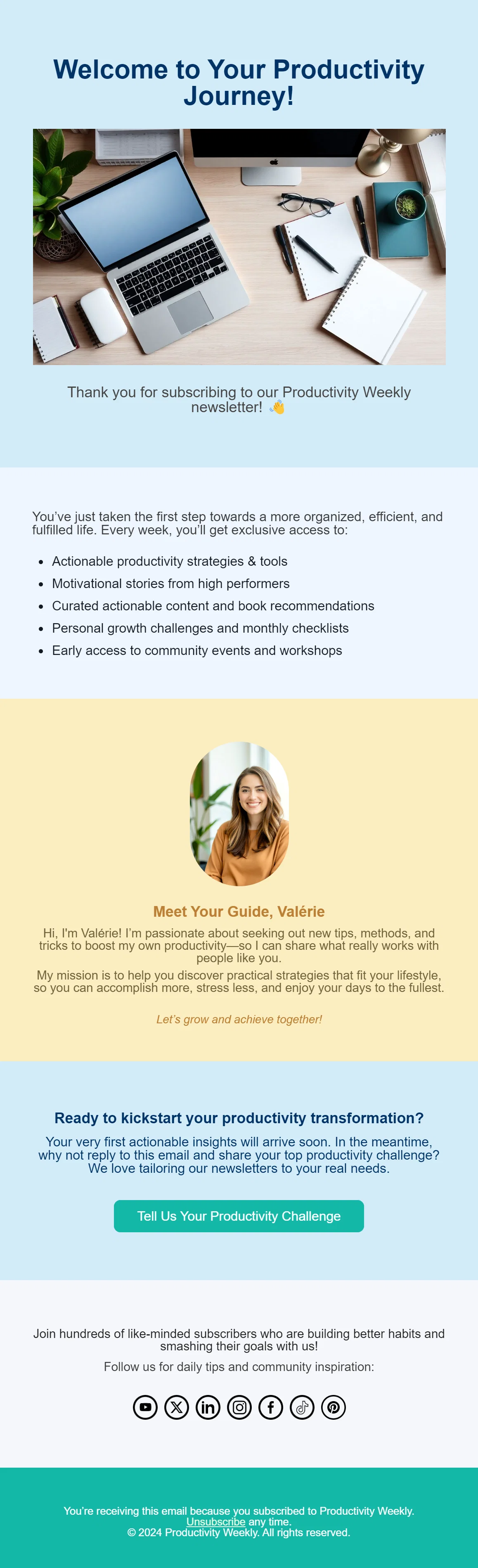 Welcome Email for Productivity Newsletter