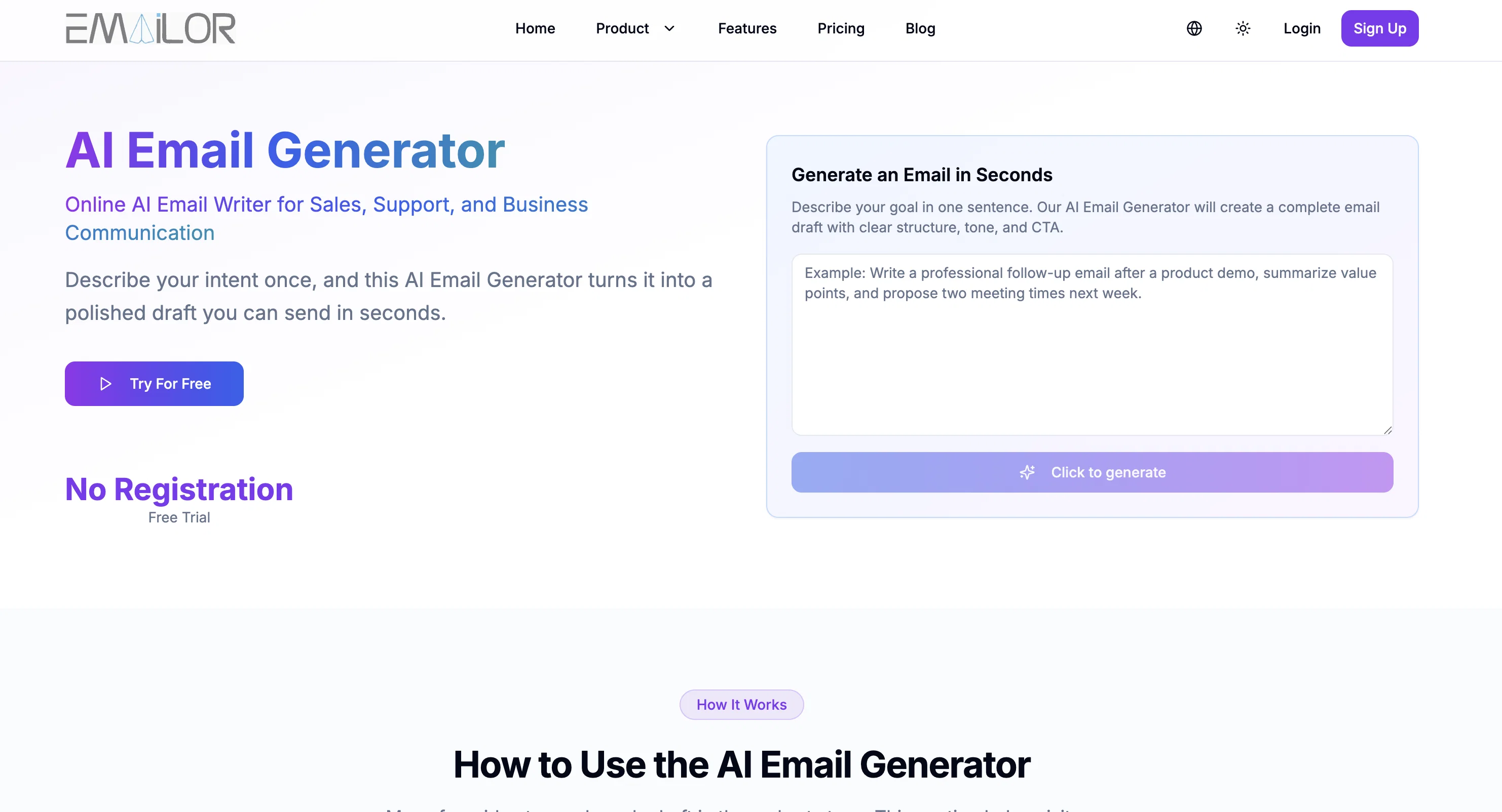 AI Email Generator website