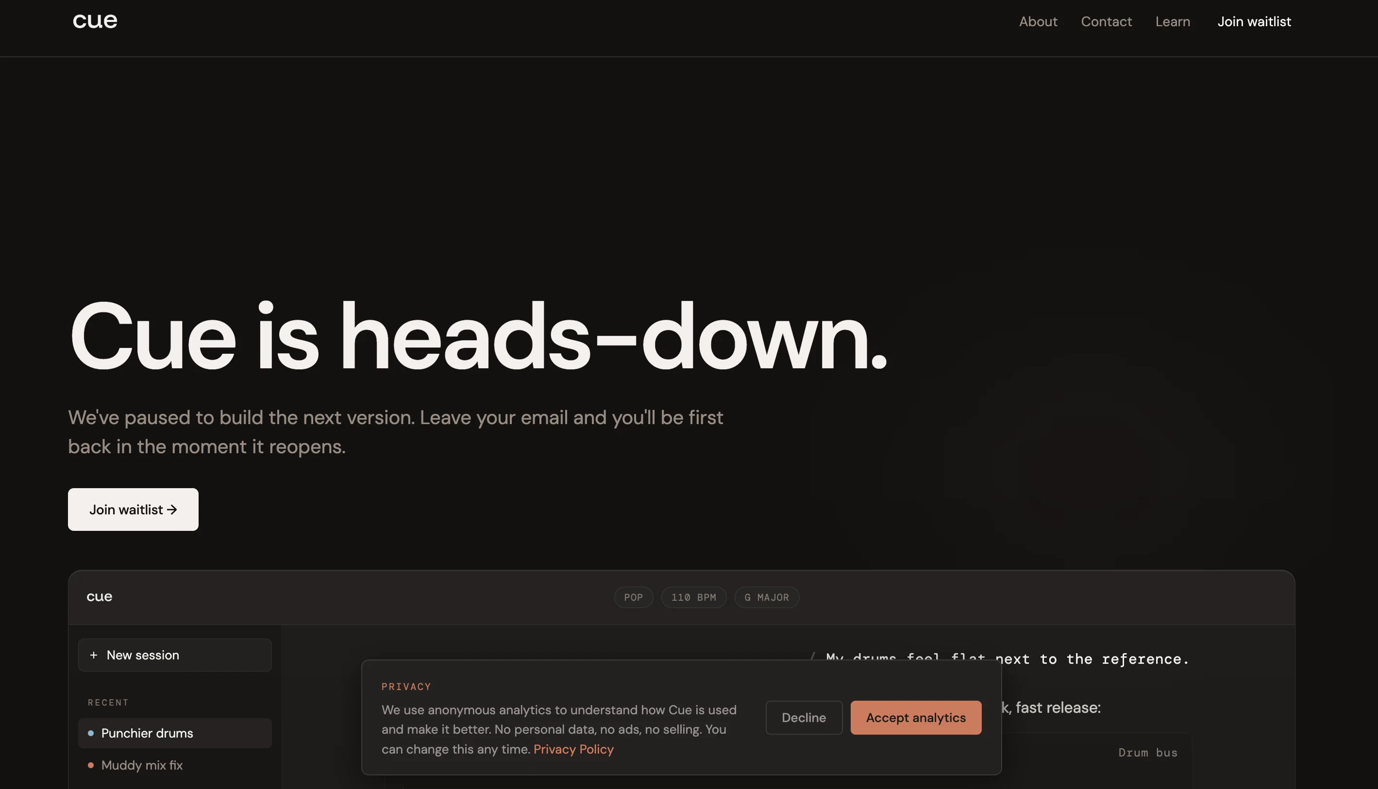 Cue website