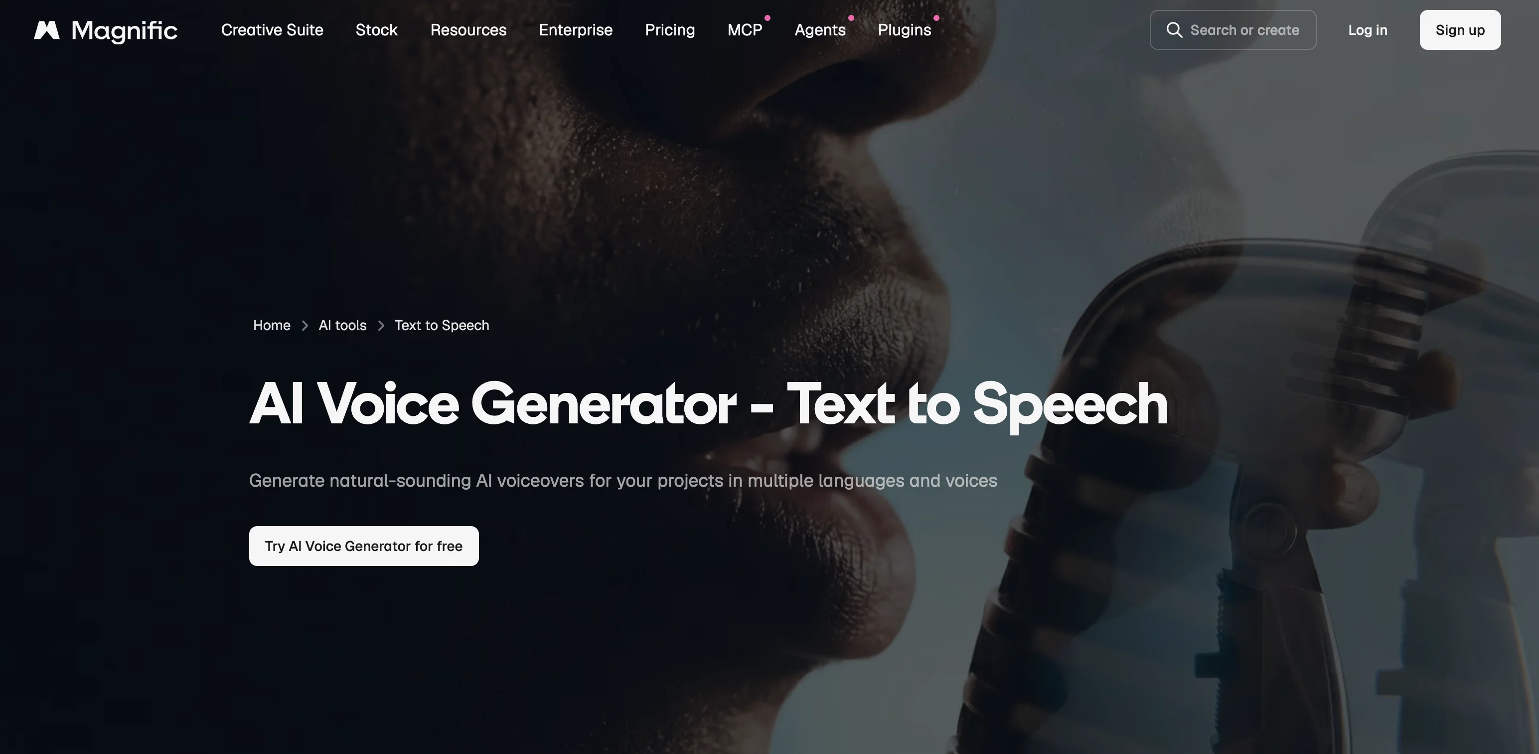 Freepik AI Voice Generator website