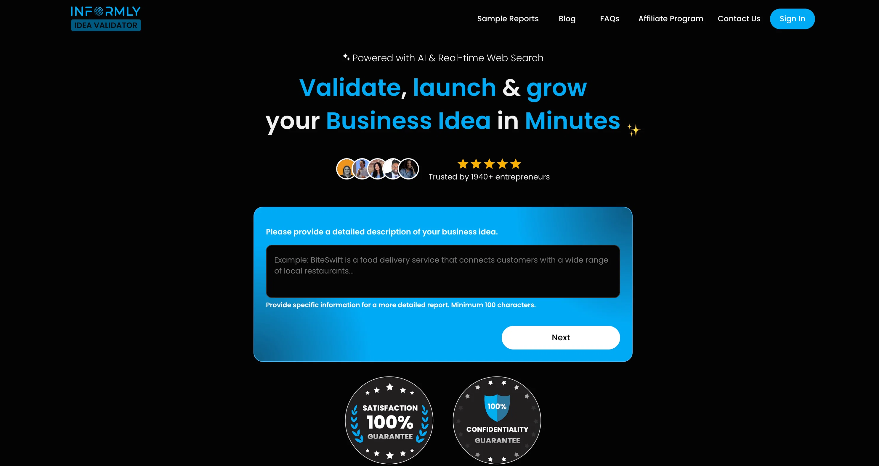 Informly Idea Validator website
