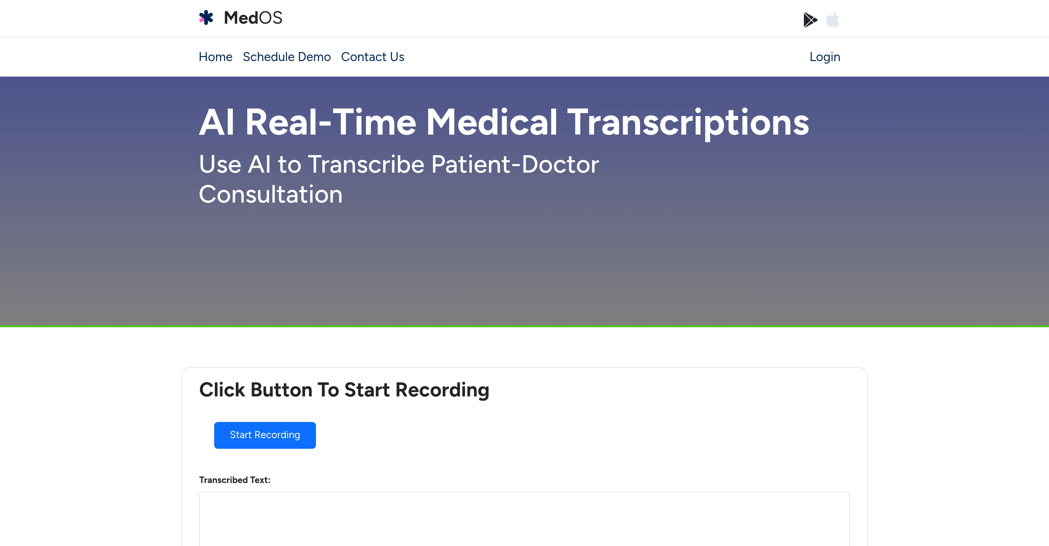 MedOS | AI Real-Time Medical Transcriptions website